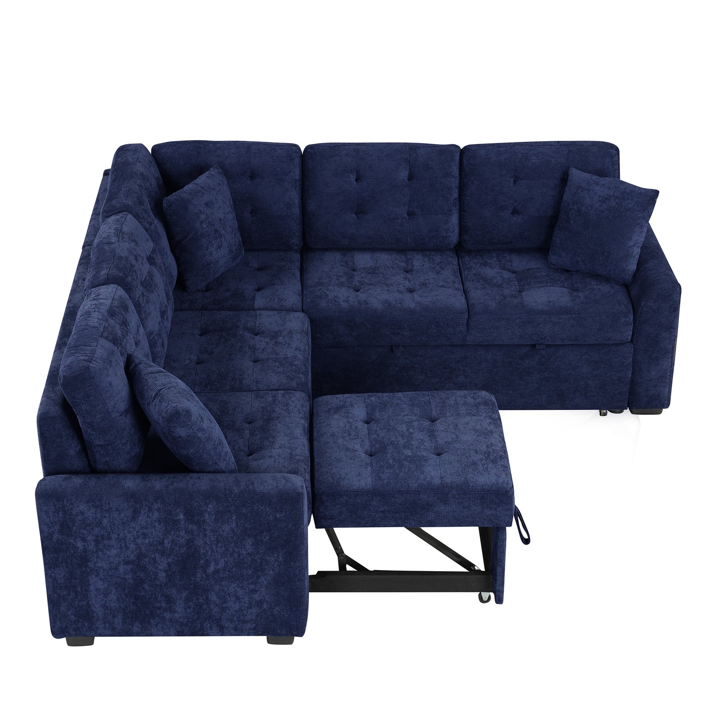 Convertible Navy Blue L-Shape Sleeper Sofa with USB Ports and Power Sockets