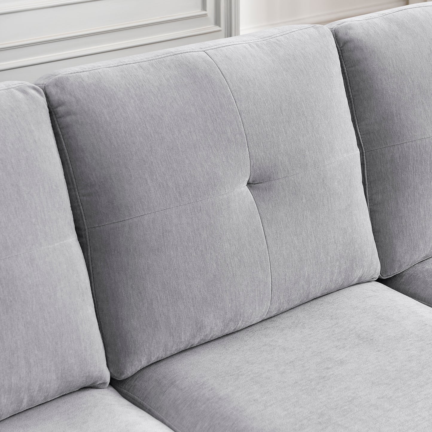 80 L-Shape Convertible Sectional Sofa with Reversible Chaise, Light Grey Chenille