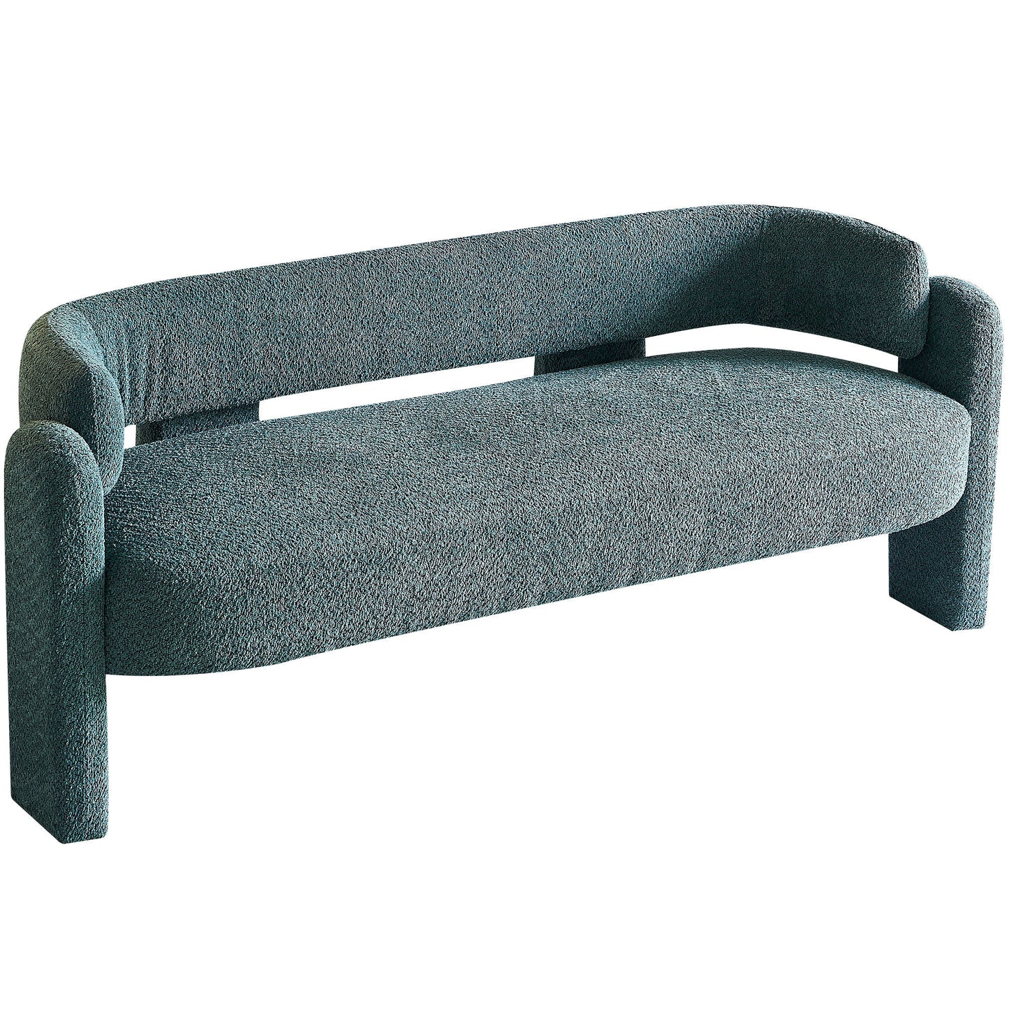 Green Boucle Upholstered Modern Sofa with Rolled Arms