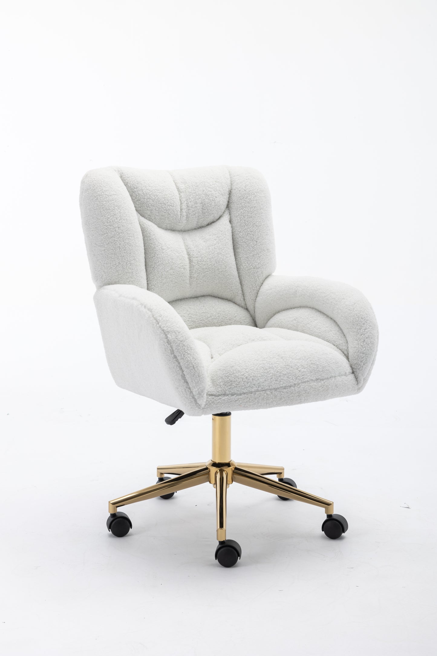 005-Teddy Fabric 360 Swivel Home Office Chair With Gold Metal Base And Universal Wheels,Ivory