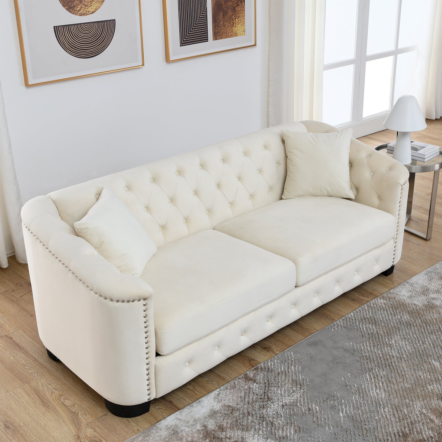 Luxurious Velvet Beige 3-Seater and 2-Seater Combination Sofa