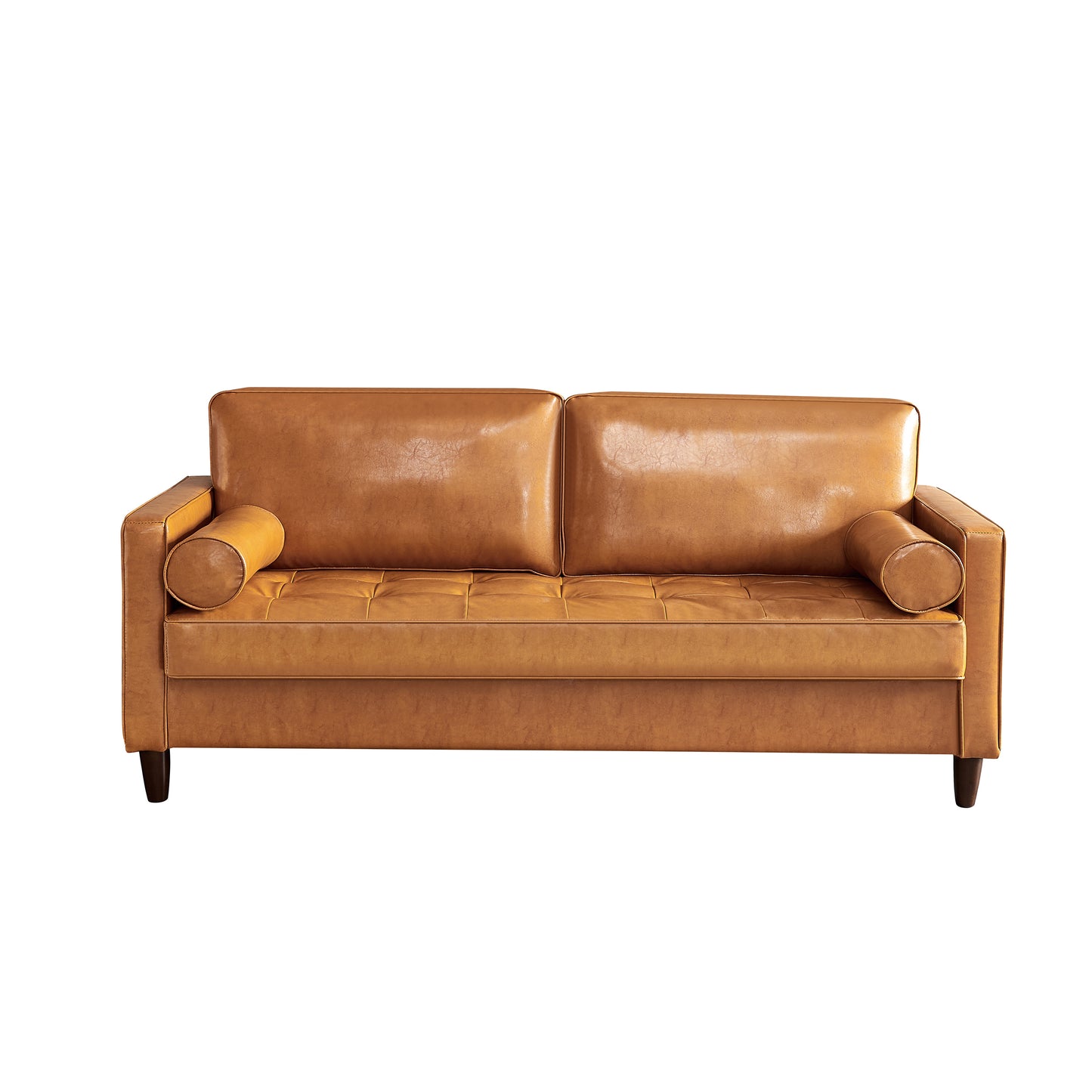 Modern Mid-Century Vegan Leather Sofa （Mocha）