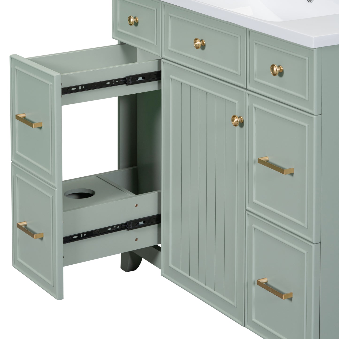 36" Bathroom Vanity Cabinet with Sink Top Combo Set, Green, Single Sink, Shaker Cabinet with Soft Closing Door and Drawer