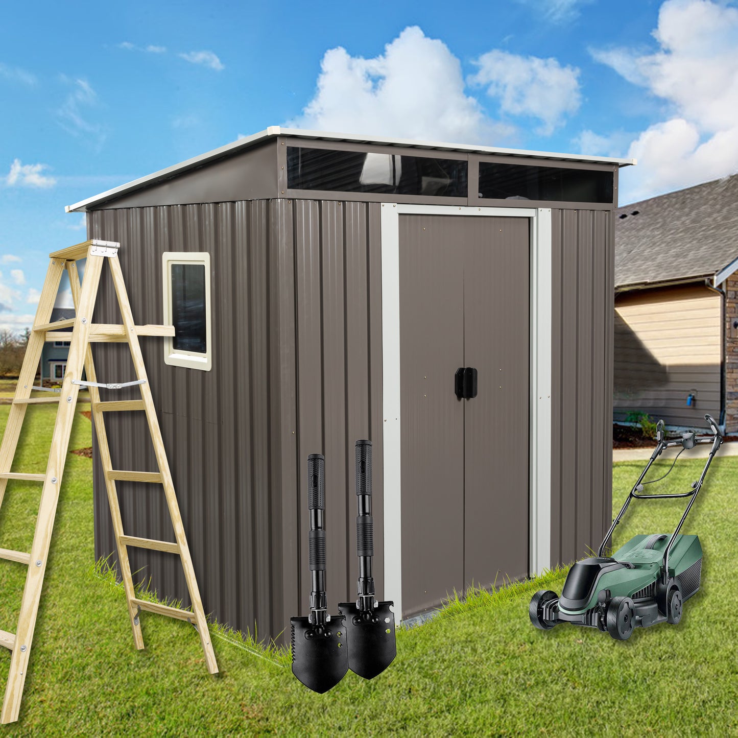 6ft x 5ft Outdoor Metal Storage Shed With window Transparent plate   (W54071041)