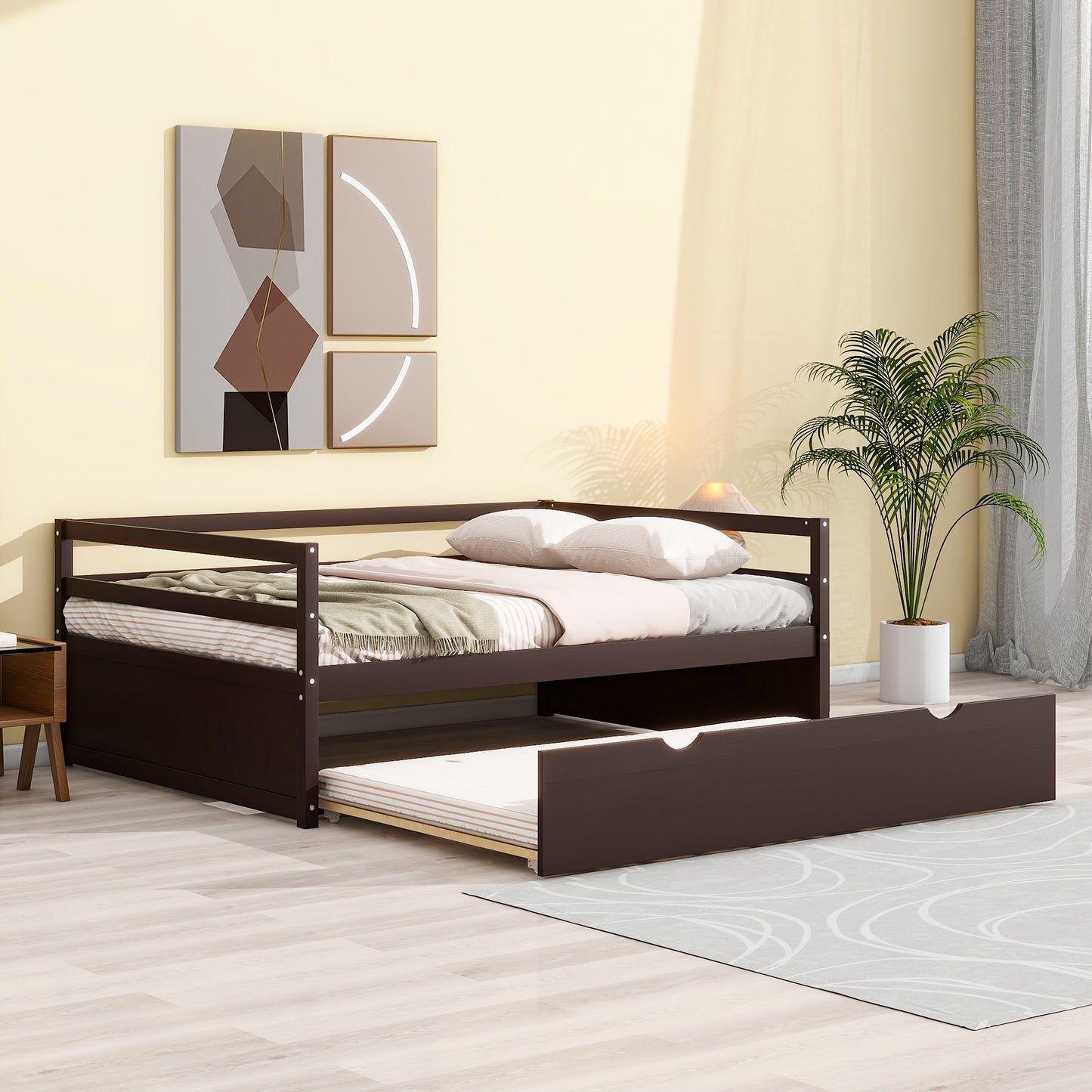 Twin Size Wood Daybed with Twin Size Trundle, Espresso(Expected Arrival Time: 1.7)