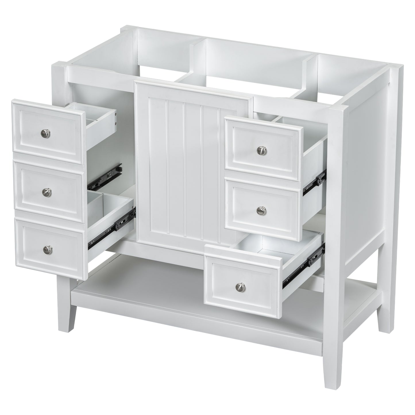 36" Bathroom Vanity without Sink, Cabinet Base Only, One Cabinet and three Drawers, White