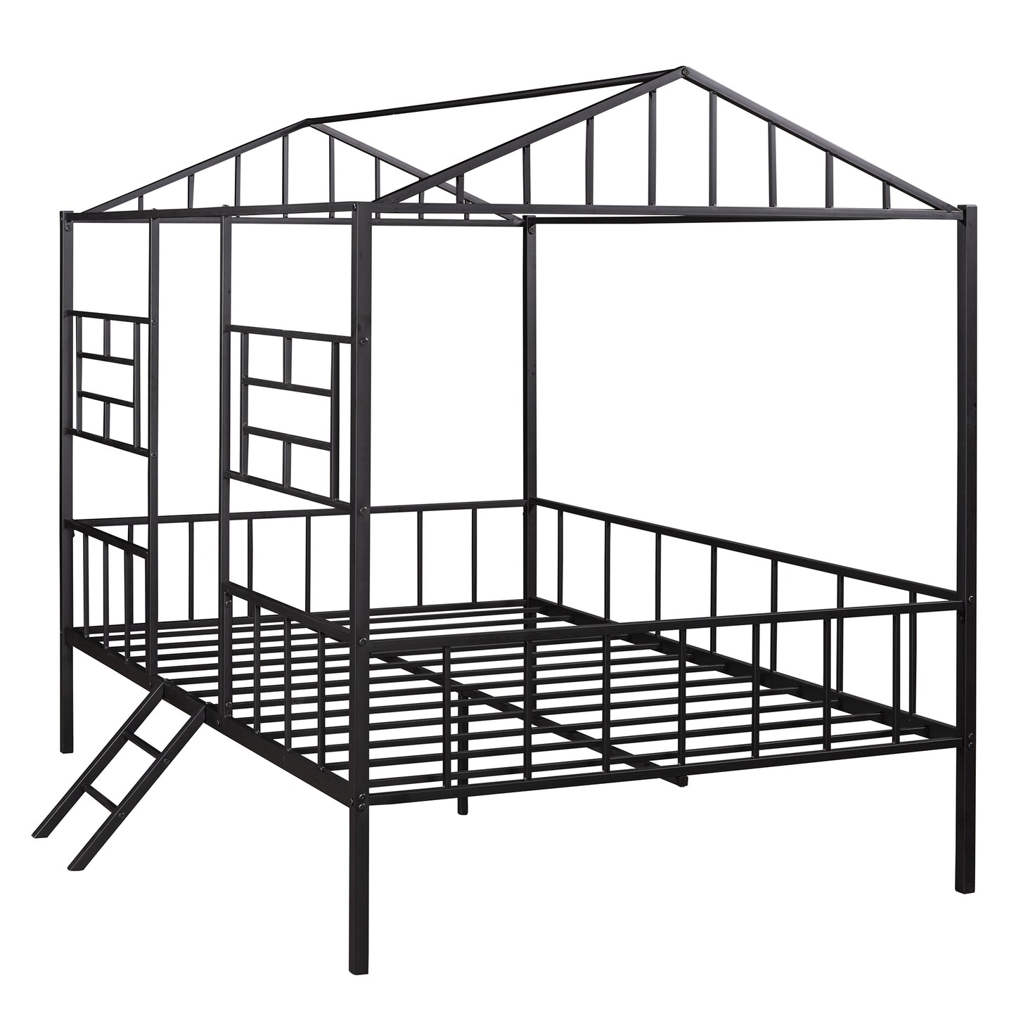 Metal House Bed Frame Full Size with Slatted Support No Box Spring Needed Black