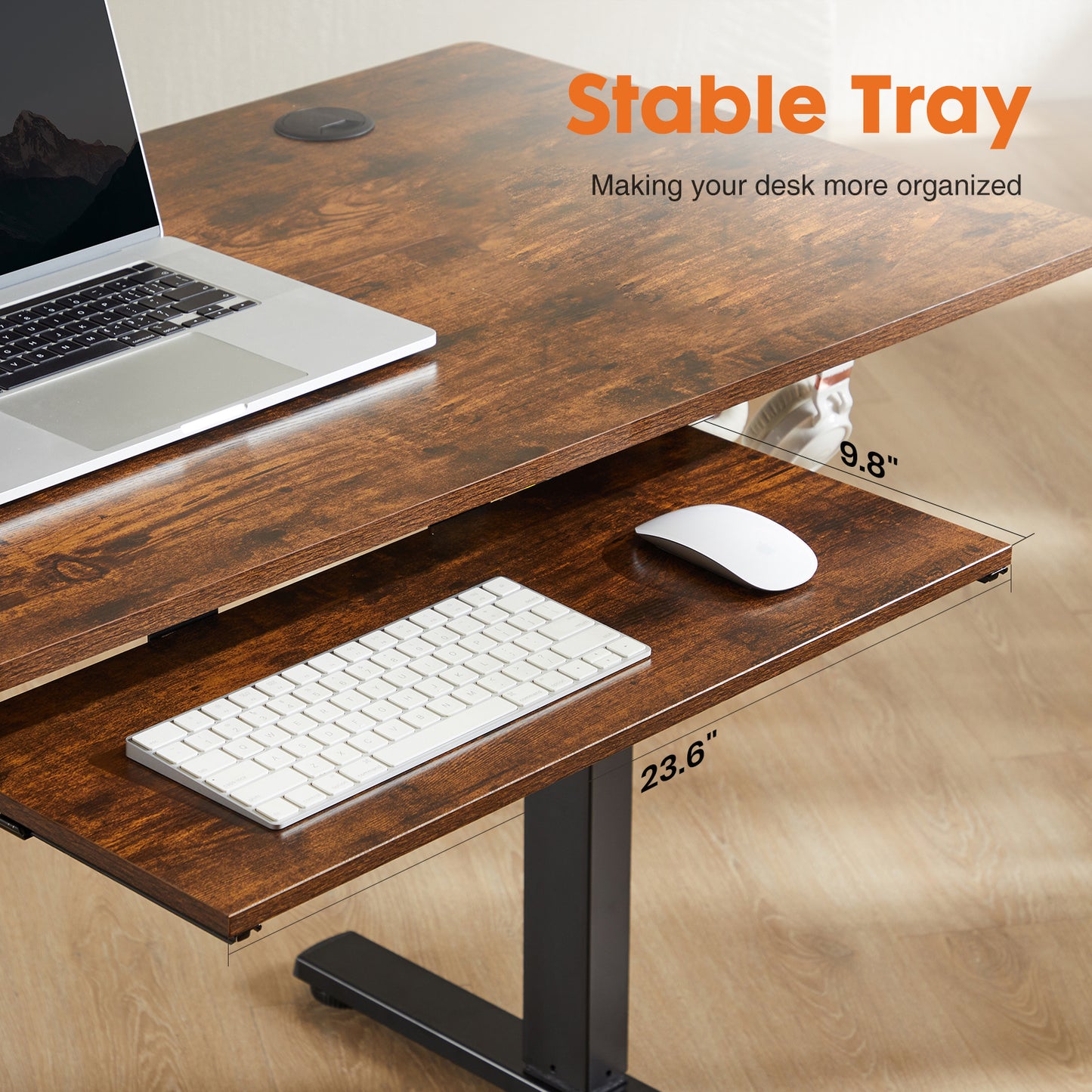 Adjustable Electric Standing Desk with Keyboard Tray - 55 x 24 Inches, Rustic Brown