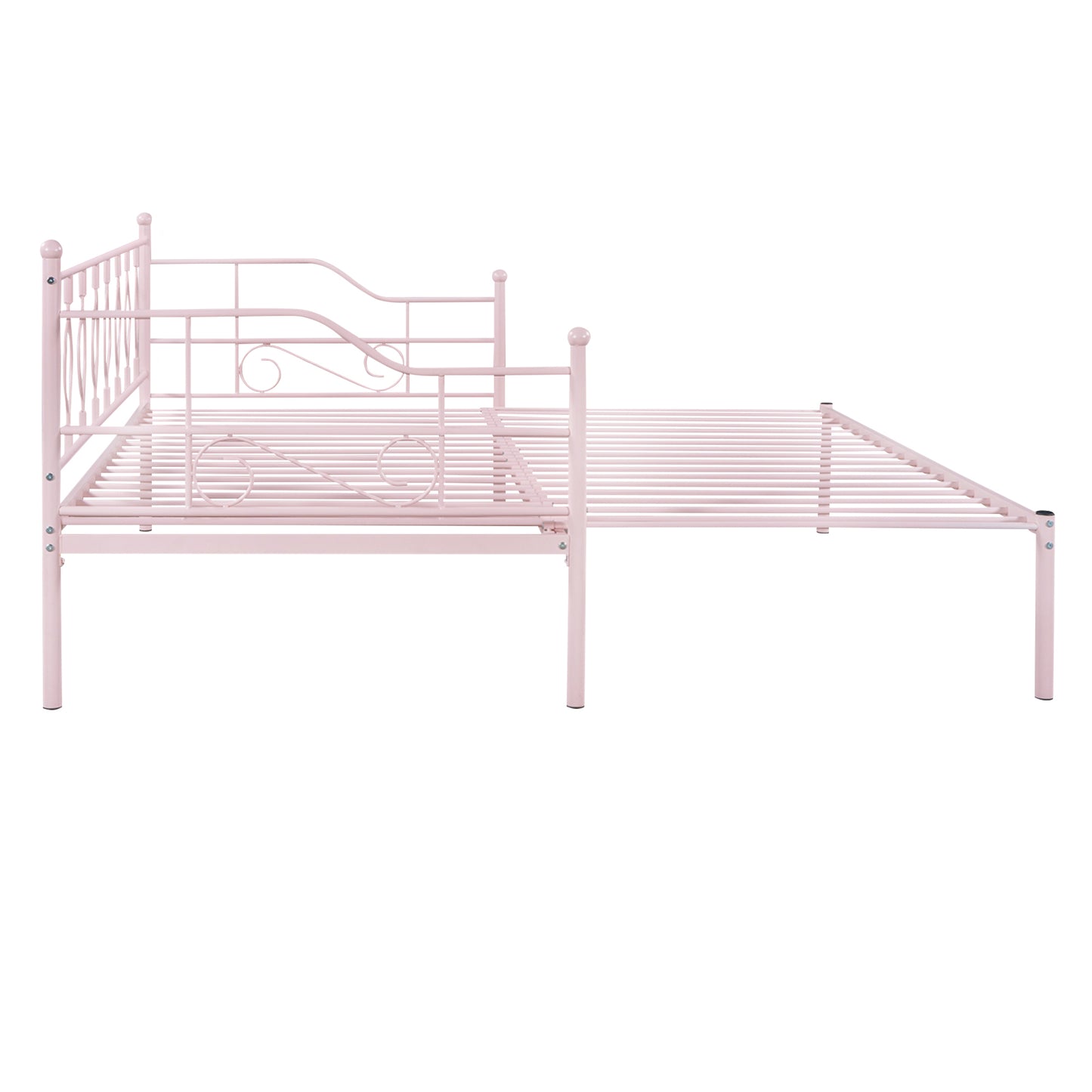 Twin Size Metal Daybed with Trundle, Daybed with Slat No Box required Pink