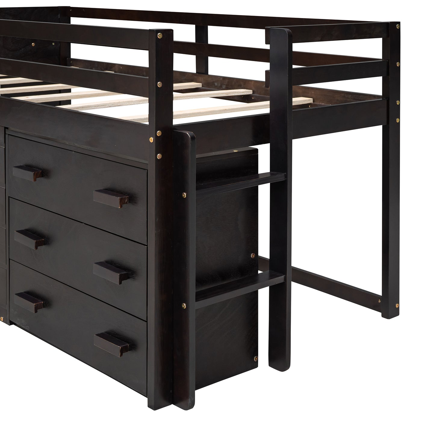 Twin Size Loft Bed with Cabinet and Shelf - Espresso