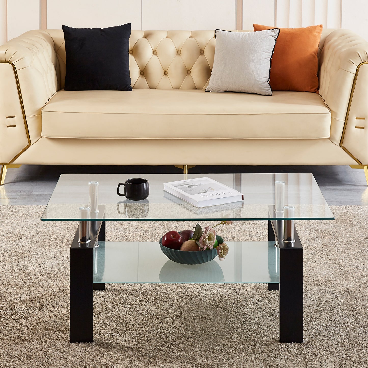 Stylish Clear Glass Coffee Table with Geometric Design