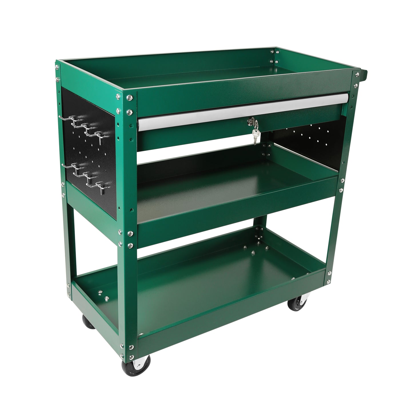 3 Tier Rolling Tool Cart, Heavy Duty Utility Cart Tool Organizer with Storage Drawer, Industrial Commercial Service Tool Cart for Mechanics, Garage, Warehouse & Repair Shop