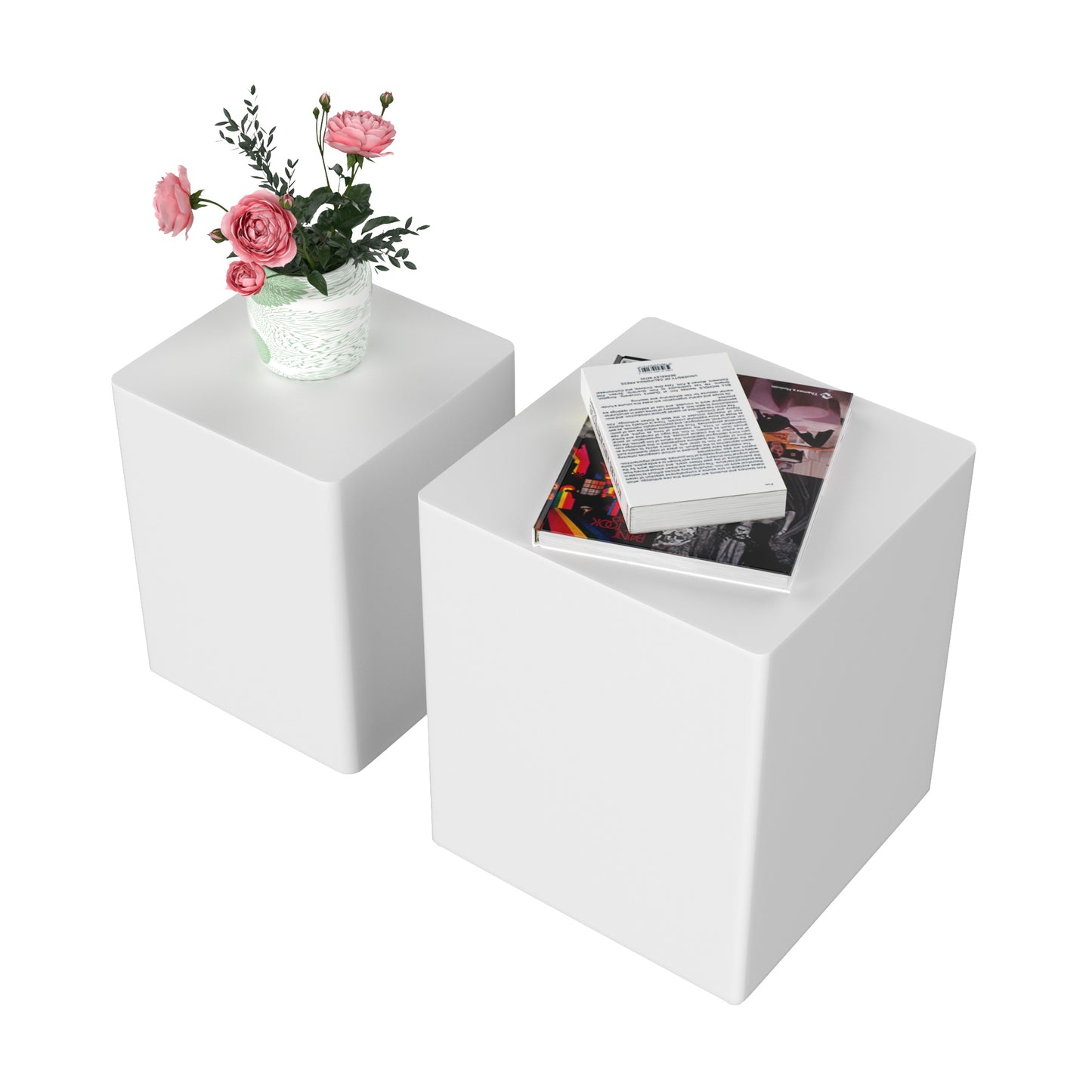 Modern White MDF Nesting Tables Set of 2 for Living Room, Office, and Bedroom