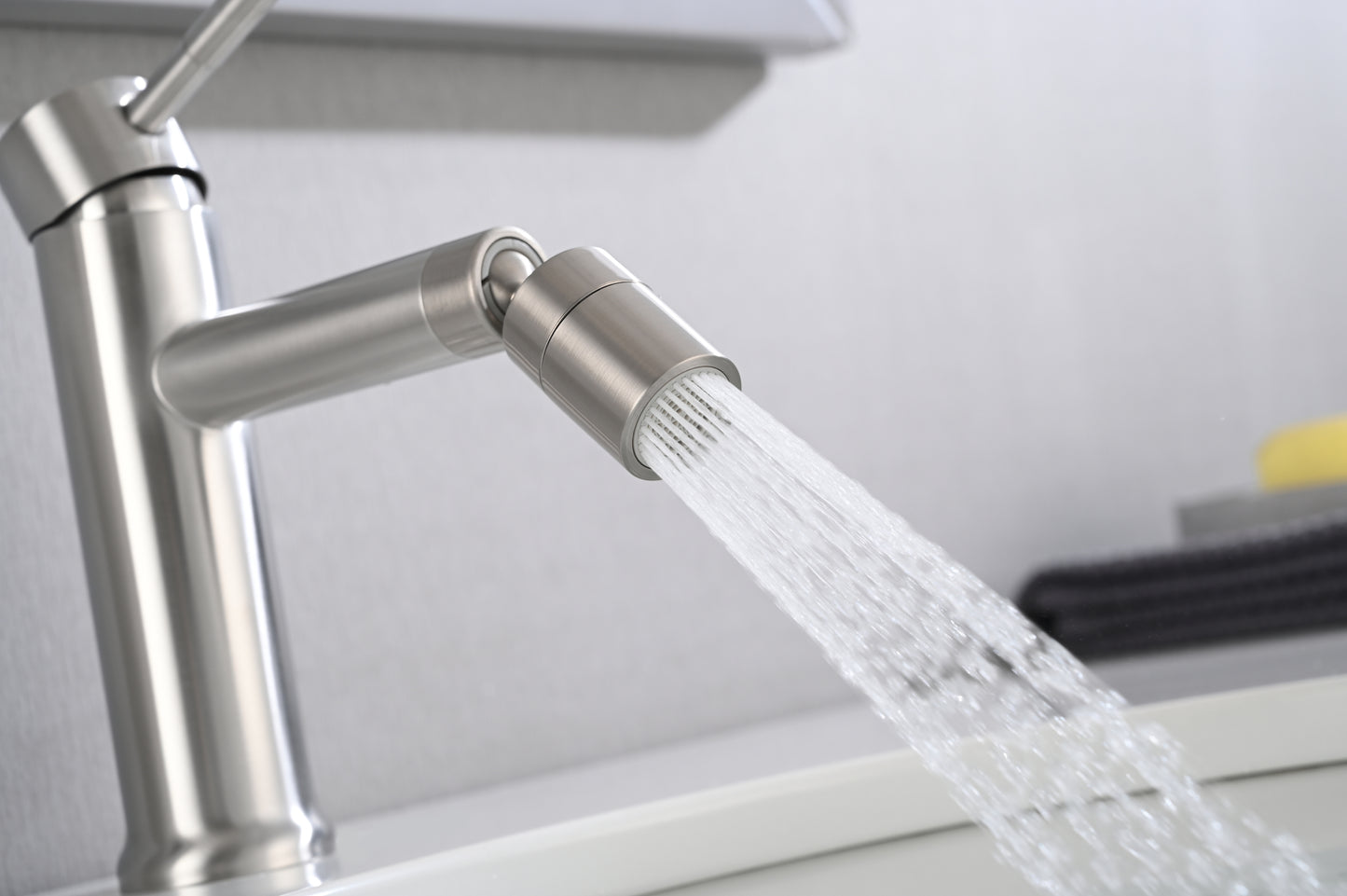 2 Mode Brushed Nickel Bathroom Faucet with 360° Rotating Aerator