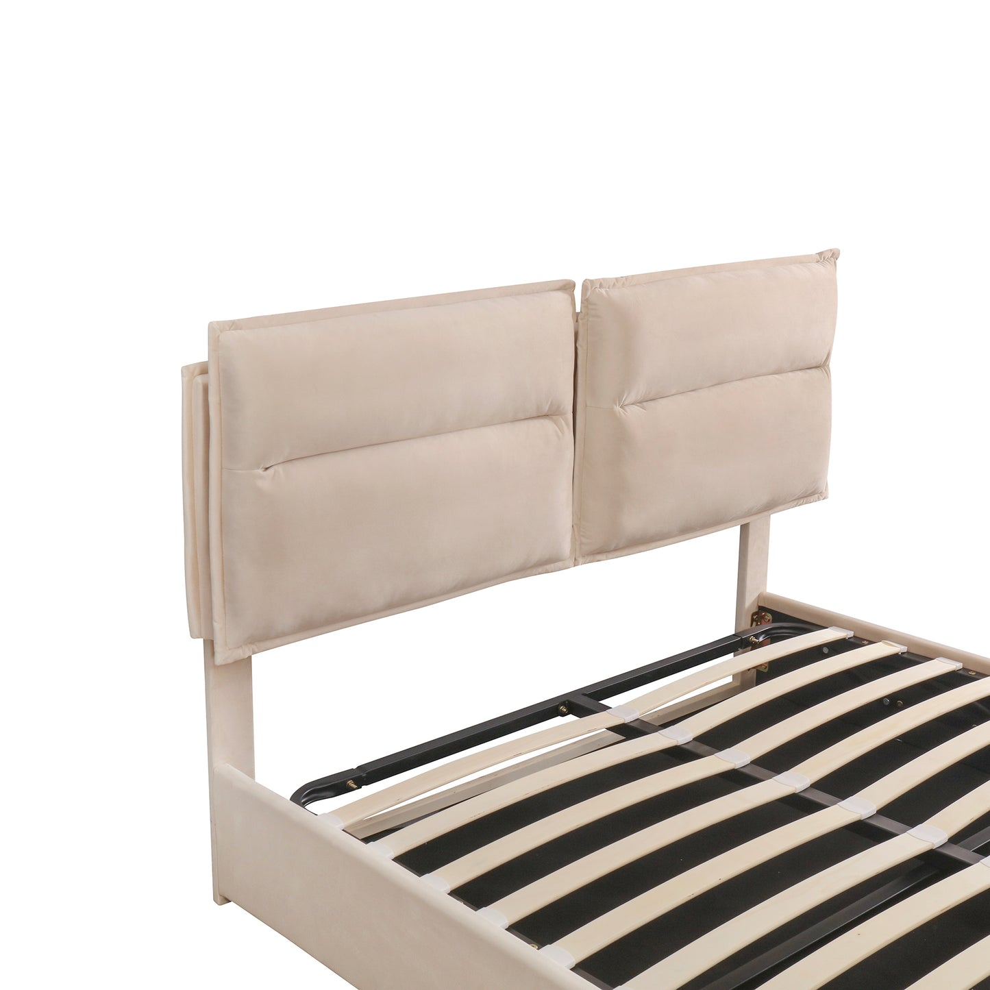 Upholstered Platform bed with a Hydraulic Storage System, Queen size, Beige