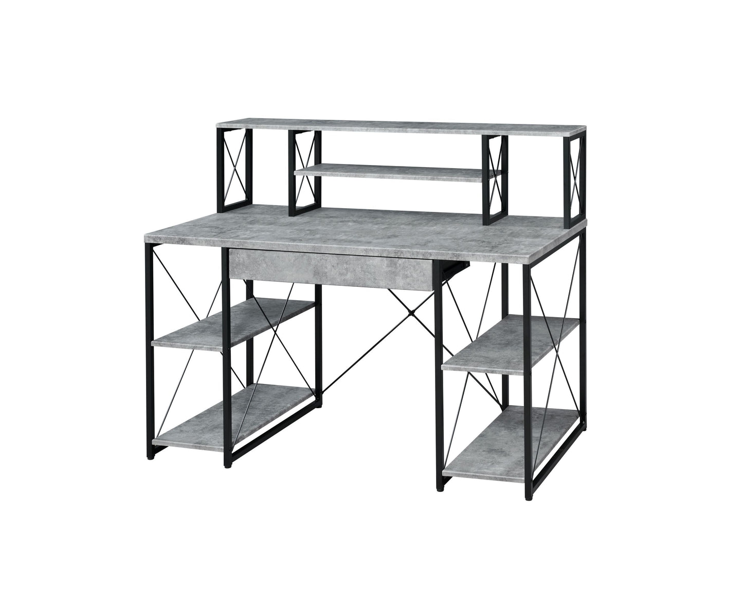 Amiel Desk with Faux Concrete & Black Finish and Versatile Design