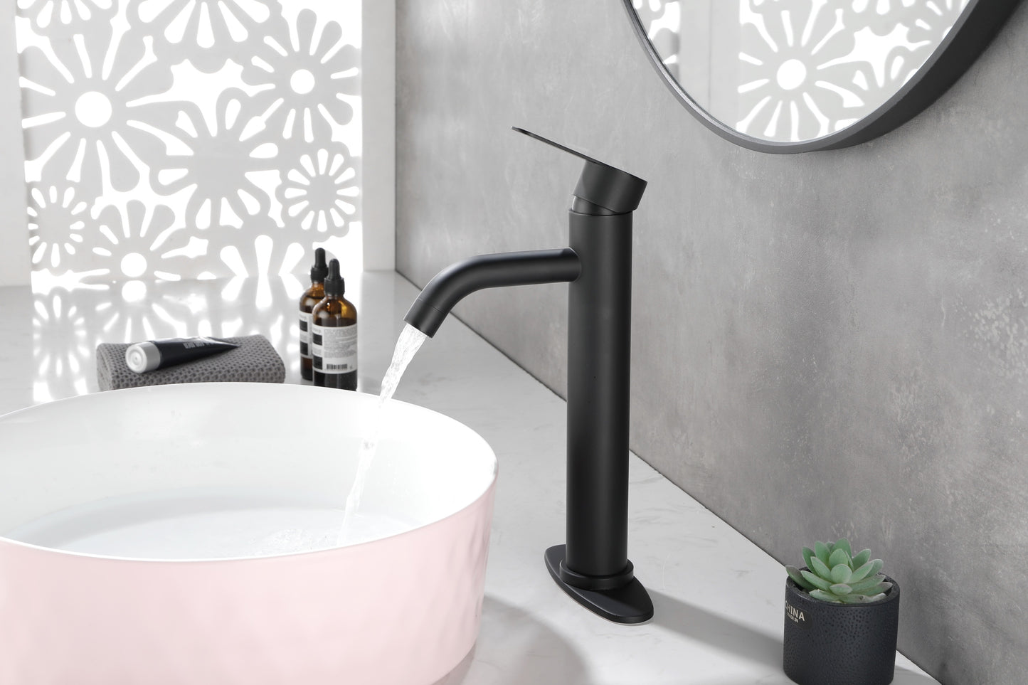 Modern Matte Black Waterfall Spout Bathroom Faucet