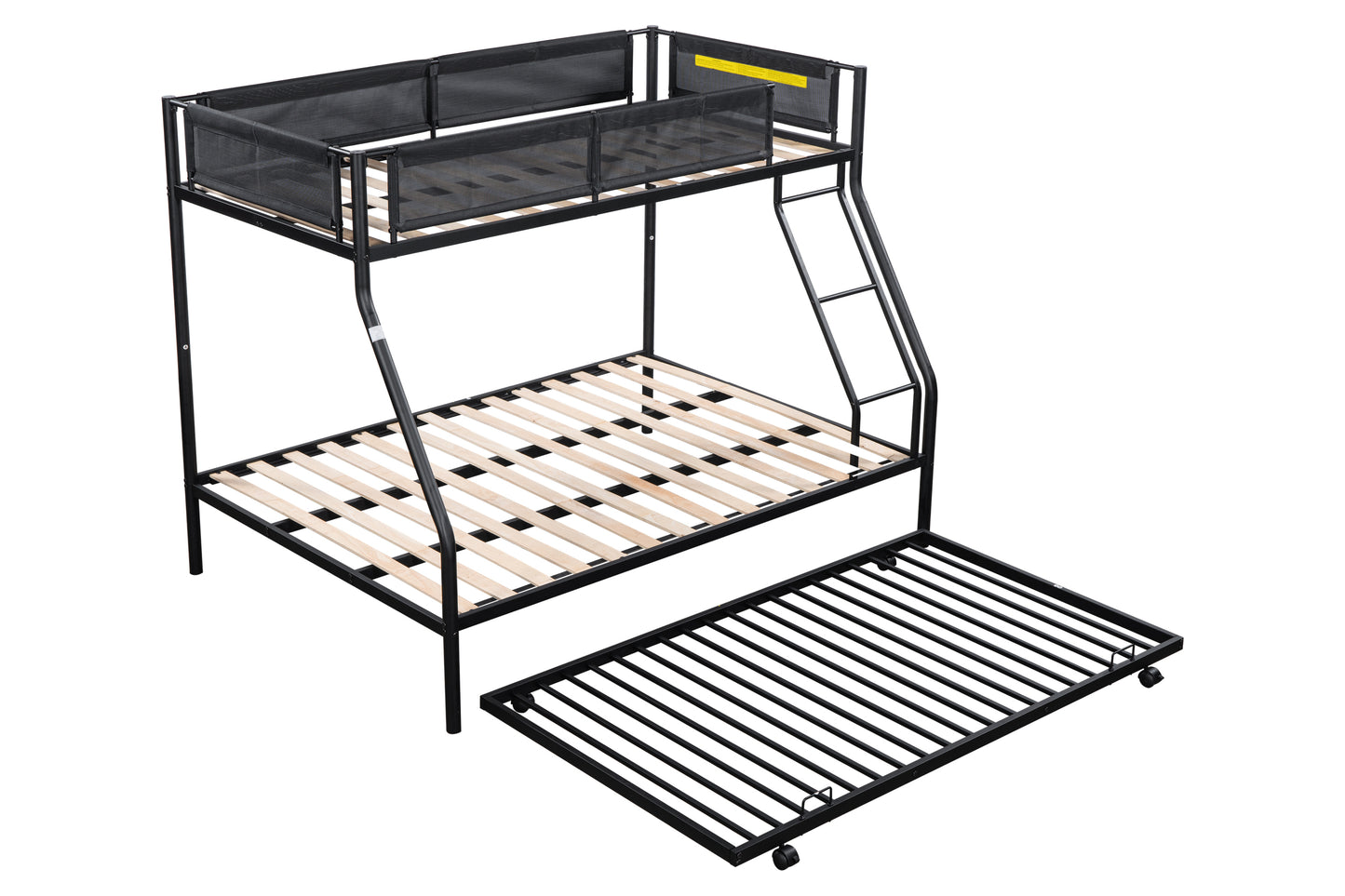 Triple Sleeper Metal Bunk Bed Set with Trundle - Durable Frame, Silent Slats, Secure Guardrail, Efficient Space-Saving Solution