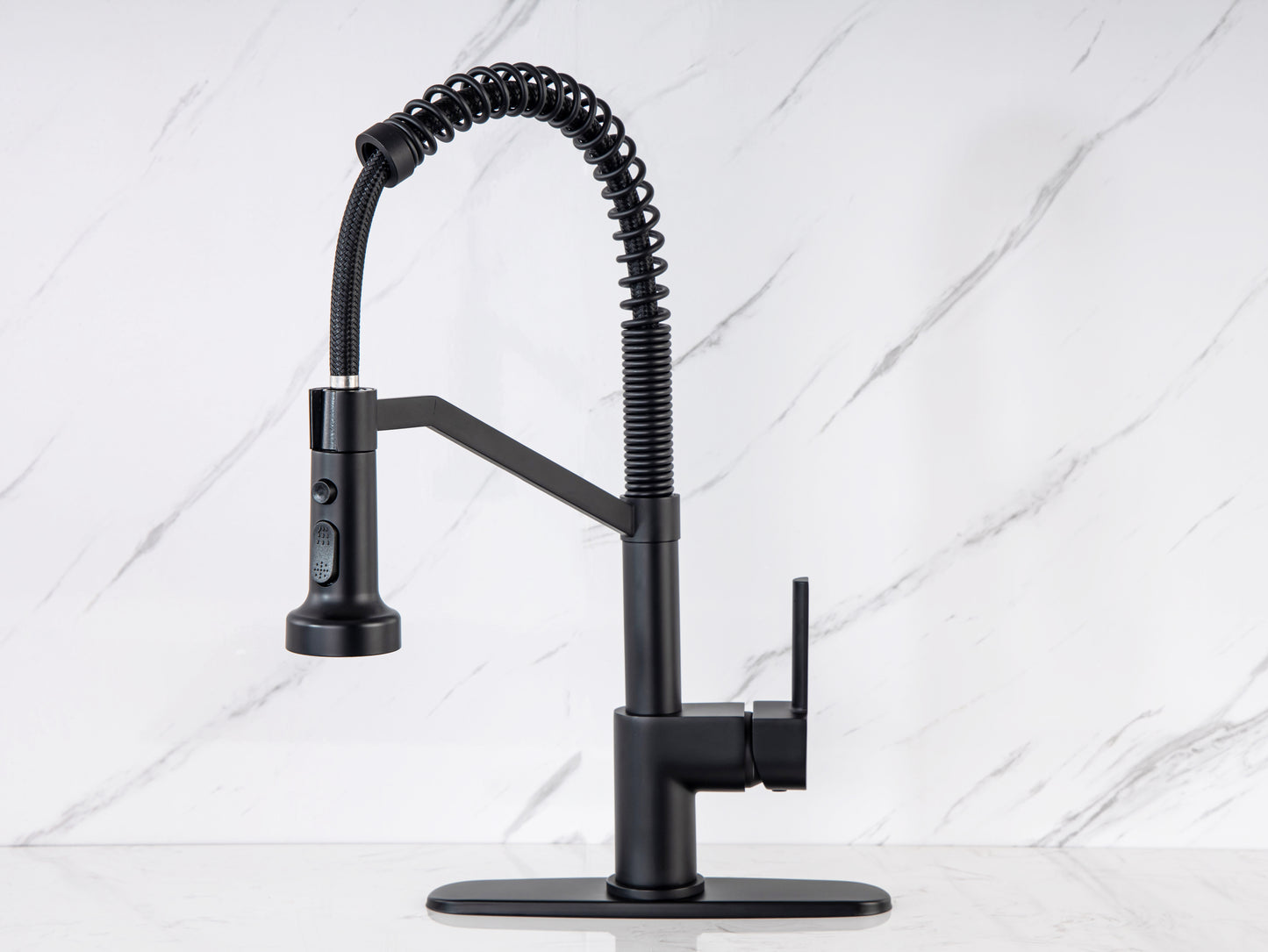 Kitchen Faucet, Kitchen Faucets with Pull Down Sprayer WEWE Sus304 Stainless Steel Matte Black Industrial Single Handle One Hole Or 3 Hole Faucet for Farmhouse Camper Laundry Utility Rv Wet Bar Sinks