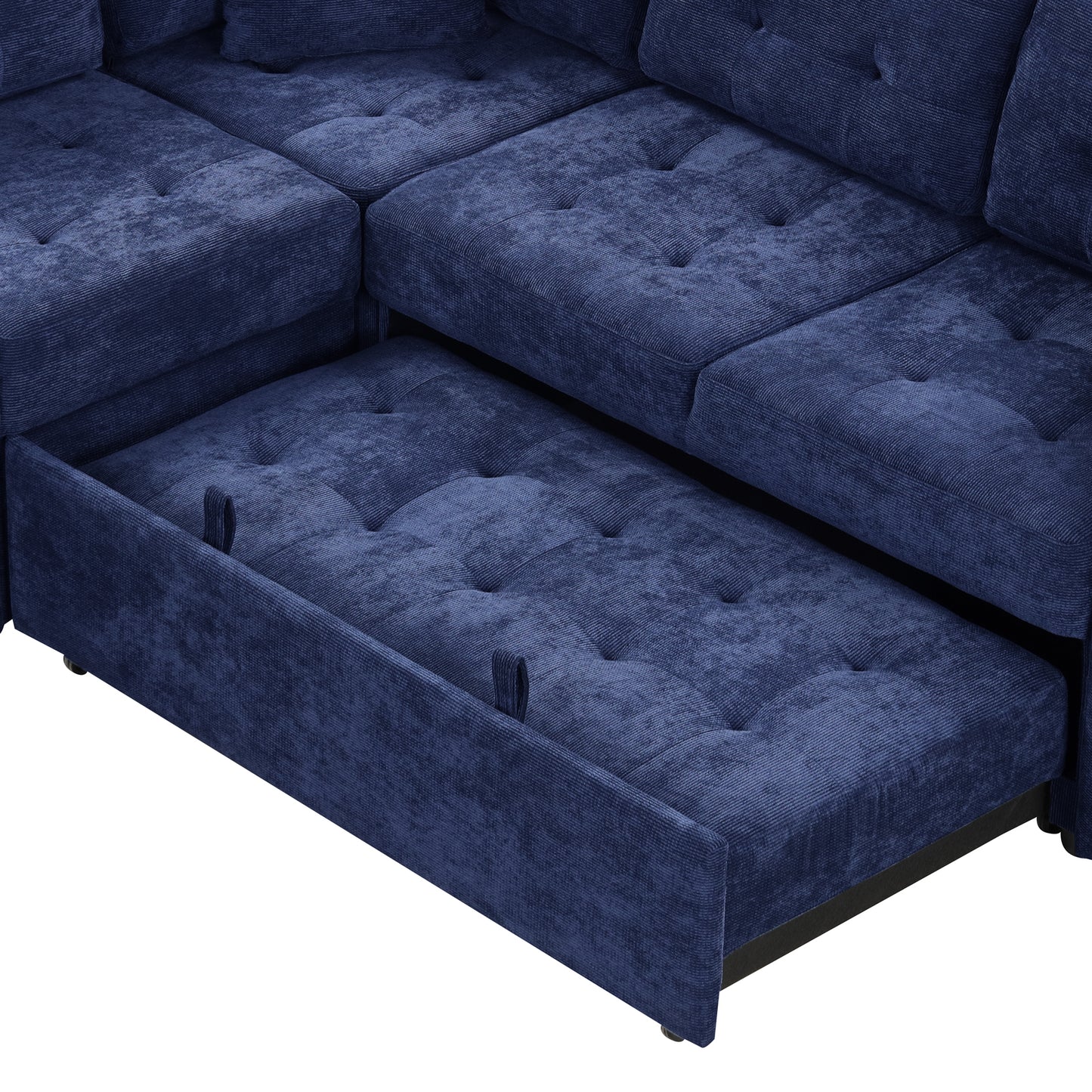 Convertible Navy Blue L-Shape Sleeper Sofa with USB Ports and Power Sockets