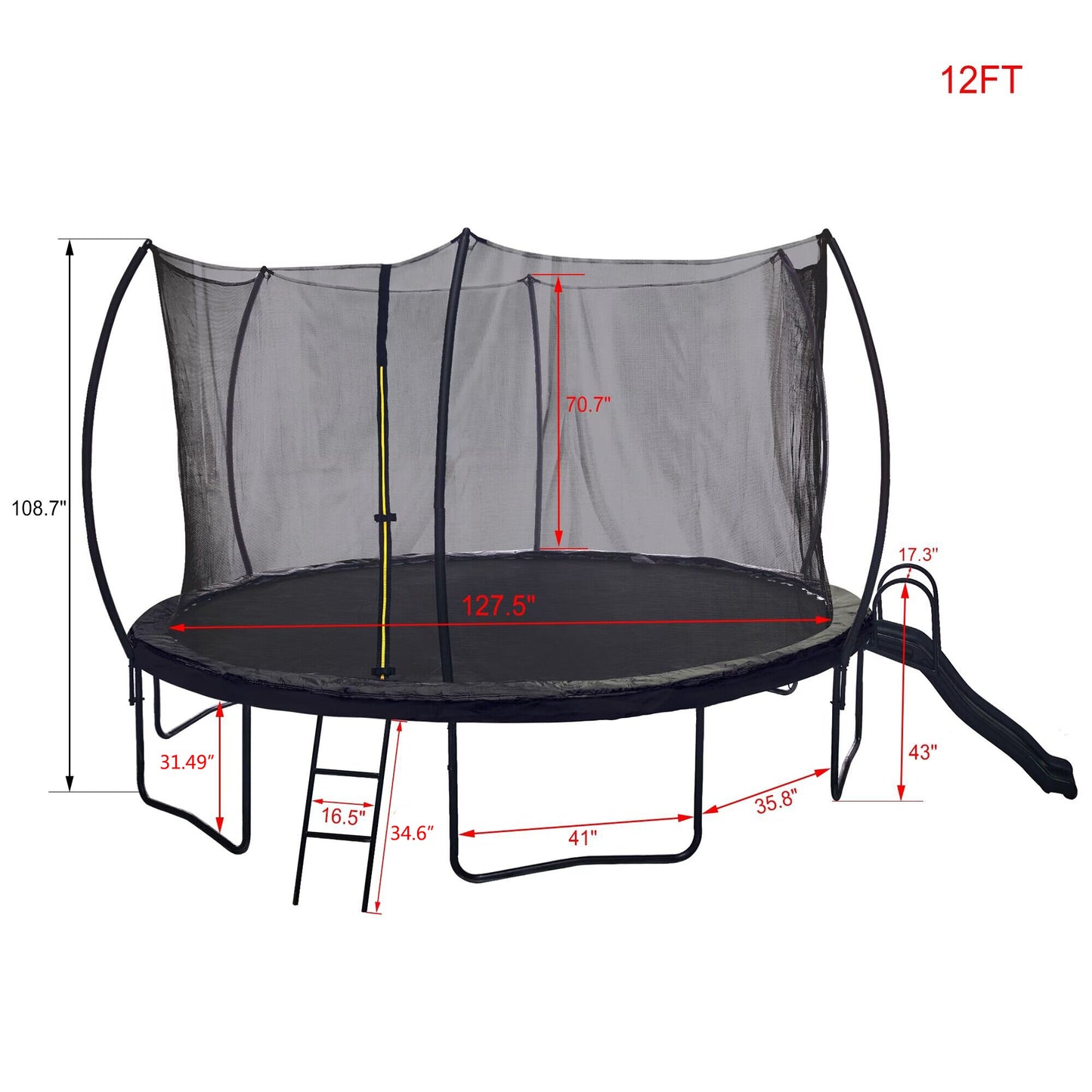 12FT Trampoline with Slide , Outdoor Pumpkin Trampoline for Kids and Adults with Enclosure Net and Ladder