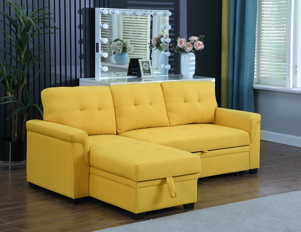 Lucca Yellow Linen Sleeper Sectional Sofa with Reversible Storage Chaise