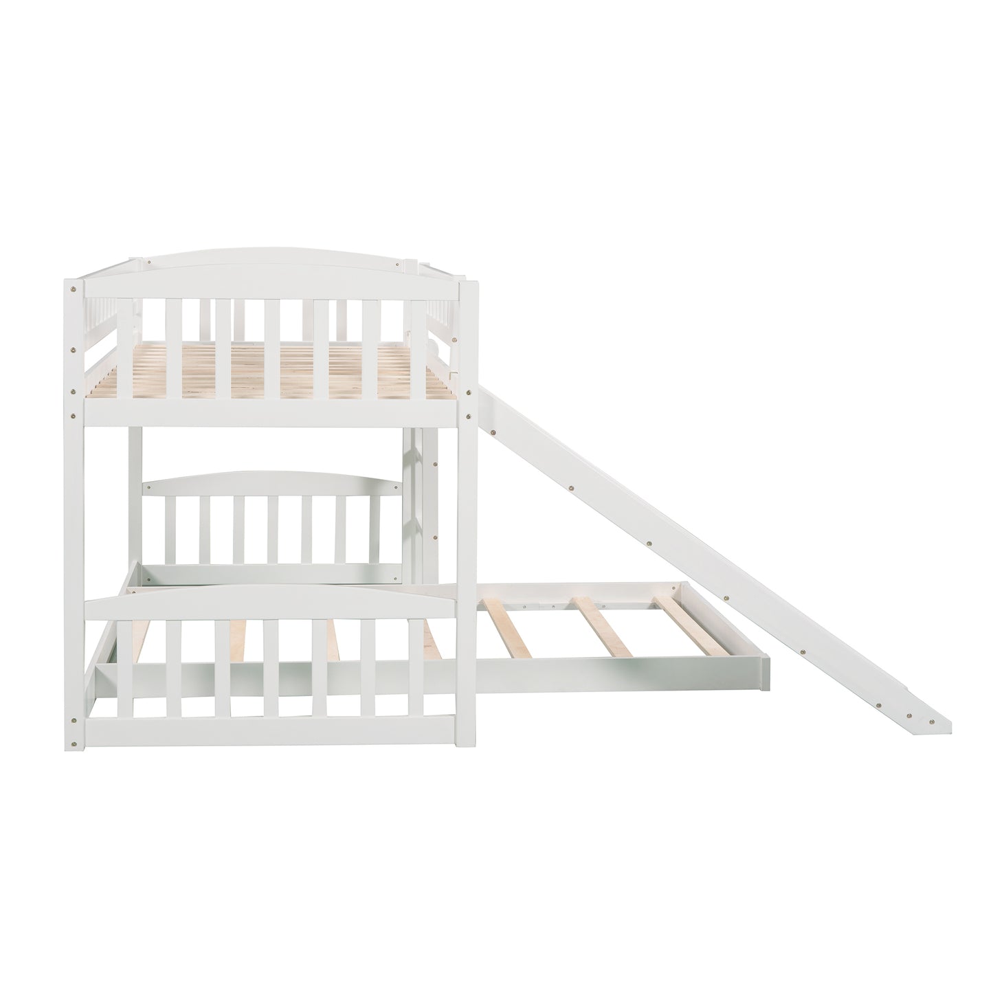 White Twin Bunk Bed with Slide, Ladder, and Space-Saving Design