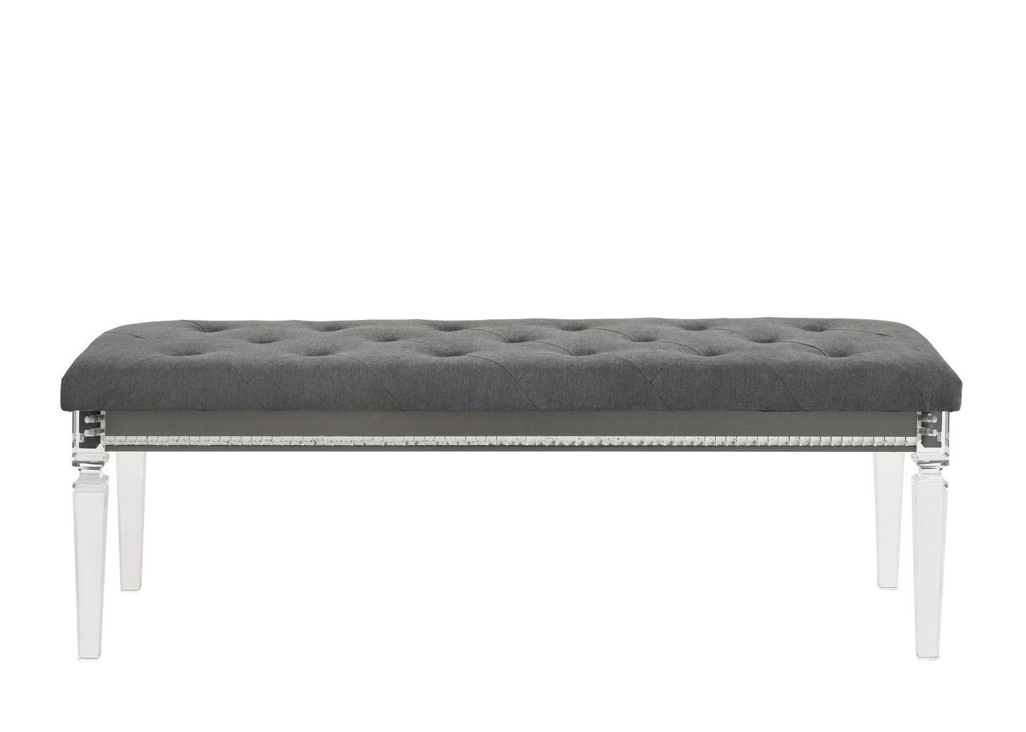 1Pc Button Tufted Upholstered Bench Grey Fabric Contemporary Style Button Tufted Detailing Acrylic Legs Bedroom Living Room Furniture