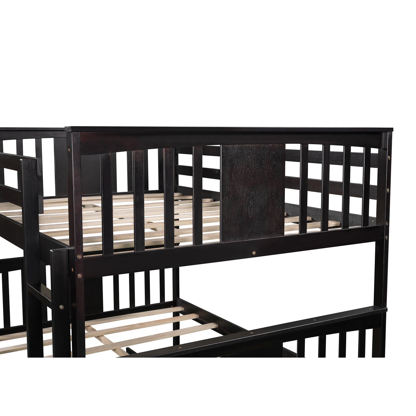 Twin Over Full Bunk Bed with White Trundle and Ladder