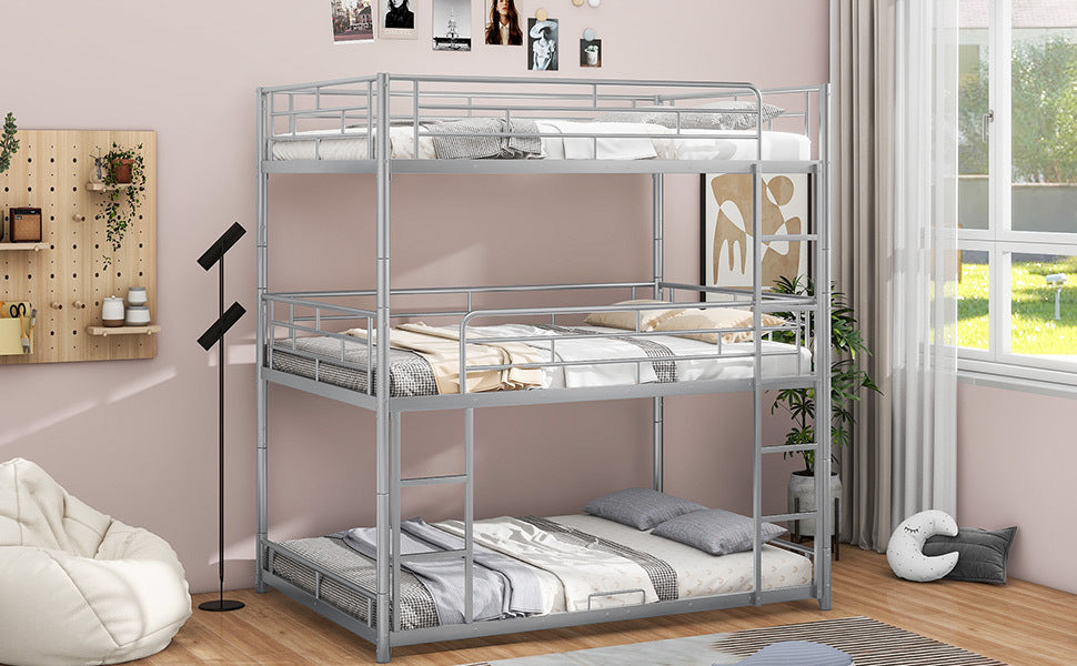 Silver Metal Triple Bunk Bed for Full Size