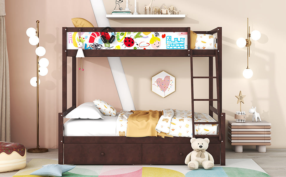 Espresso Twin over Full Bunk Bed with Whiteboard, Storage, and Safety Features