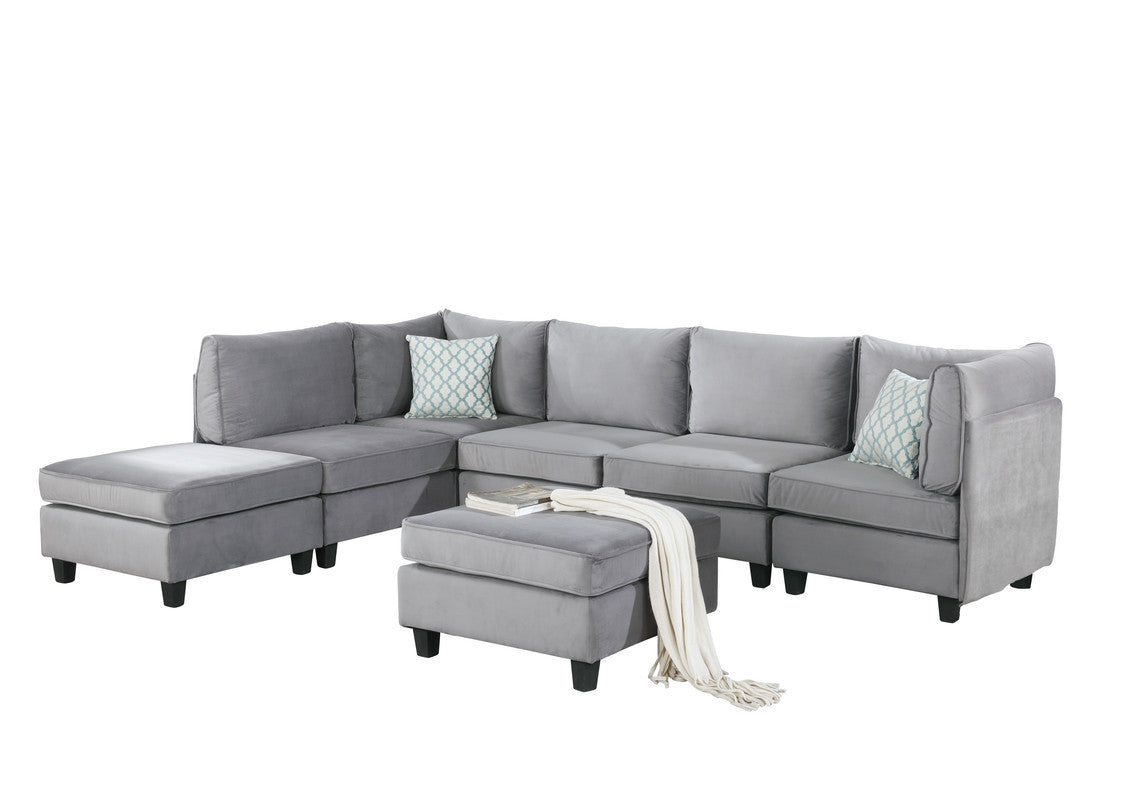 Zelmira Gray Velvet 7-Piece Modular Sectional Couch