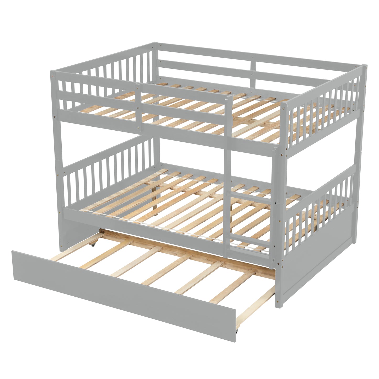 Convertible Grey Full Over Full Bunk Bed with Trundle