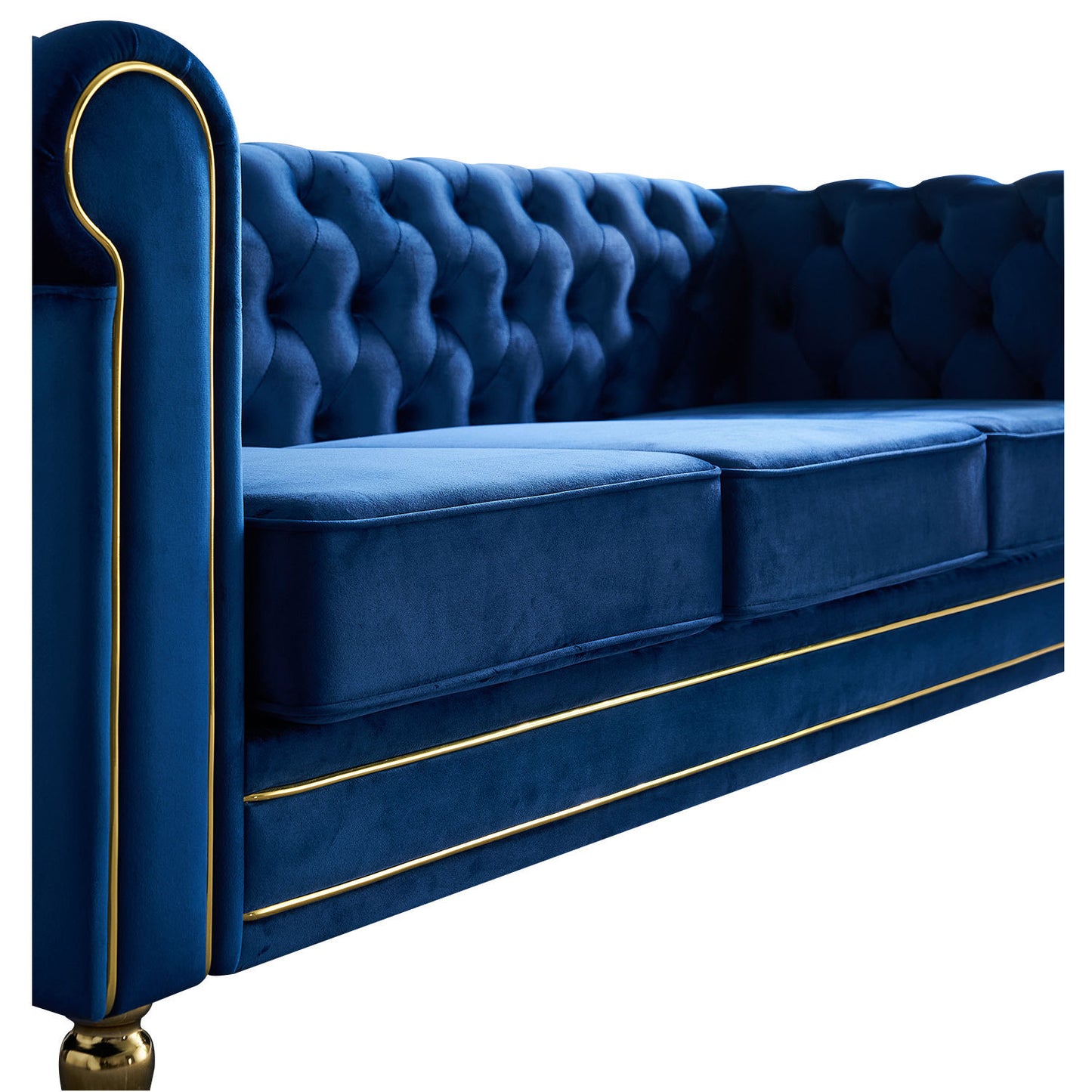 Chesterfield Velvet Sofa 84.65 inch for Living Room BLUE Color