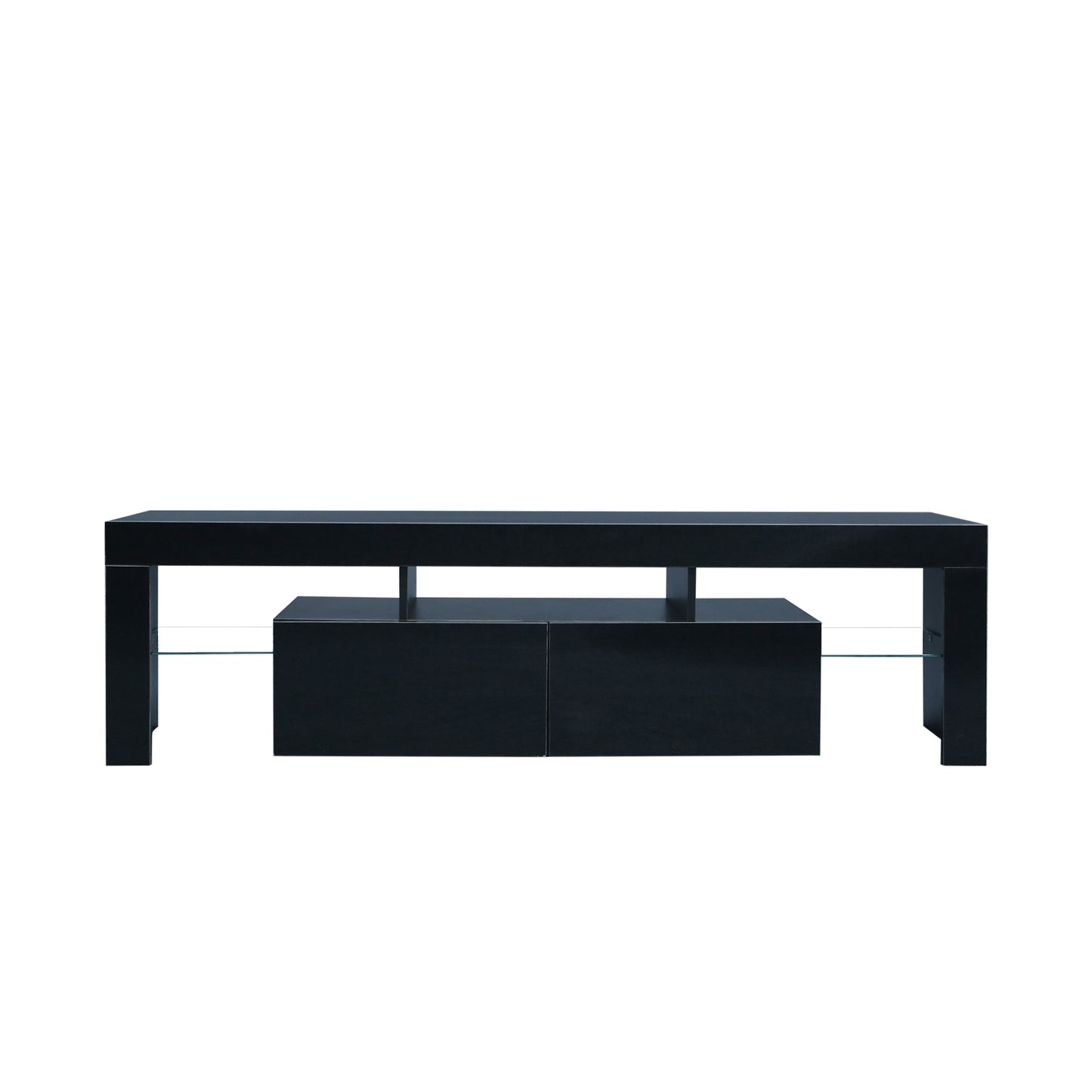 Sleek Black TV Stand with 20 Color LED Lights and Remote Control