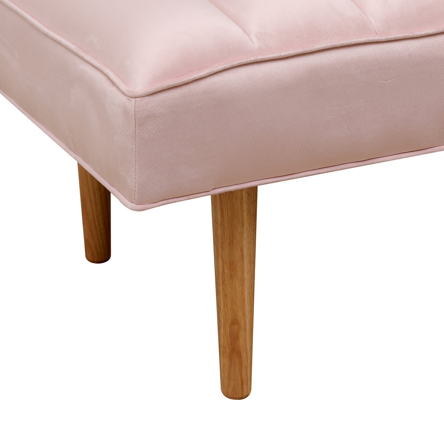 Pink Velvet Upholstered Bench Channel Tufted Bedroom Ottoman with Wood Legs Home Furniture (Pink)