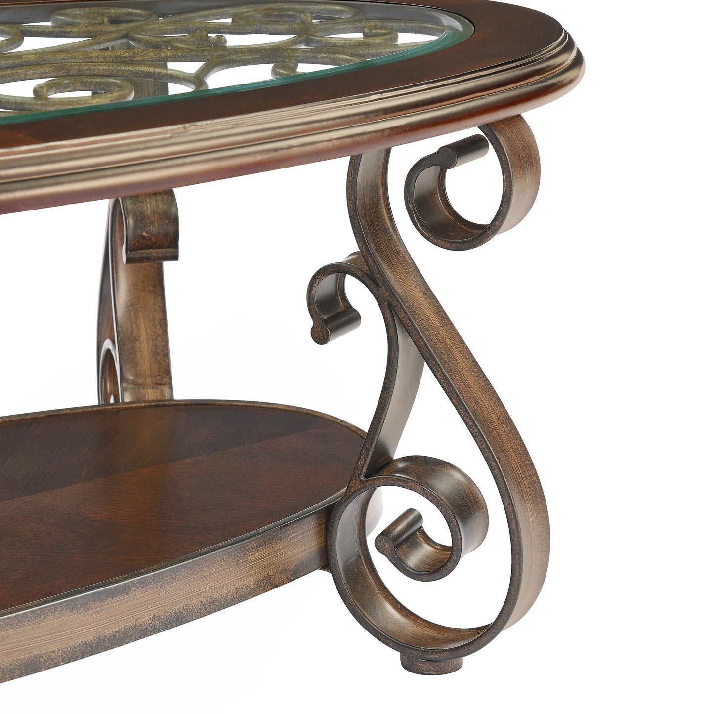 Elegant Dark Brown Coffee Table with Glass Top and Metal Legs (52.5X28.5X19.5)