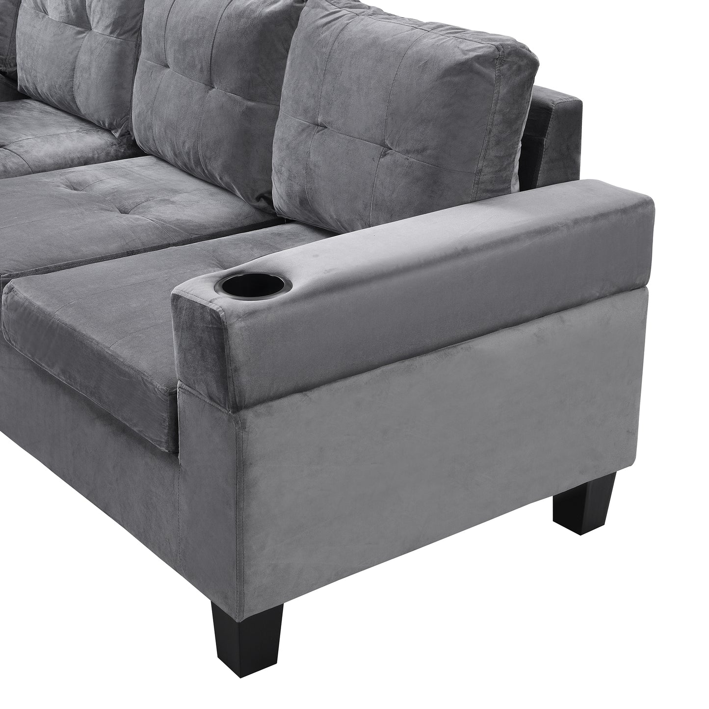 Sectional Sofa Set for Living Room with L Shape  Chaise Lounge ,cup holder and  Left  Hand with Storage Chaise  Modern 4 Seat (Grey) 
-LEFT CHAISE WITH STORAGE