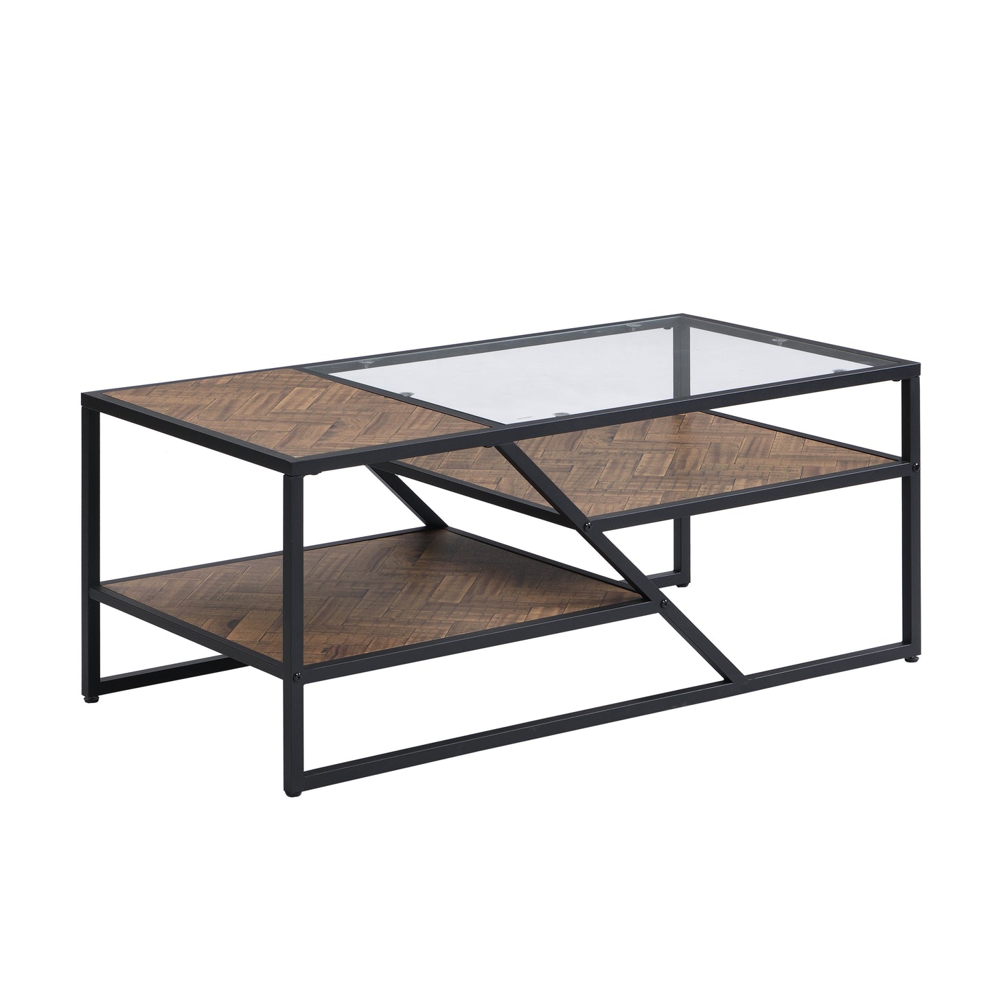 Sleek Black Coffee Table with Tempered Glass Top and Storage Shelf: Ideal for Living Room and Bedroom