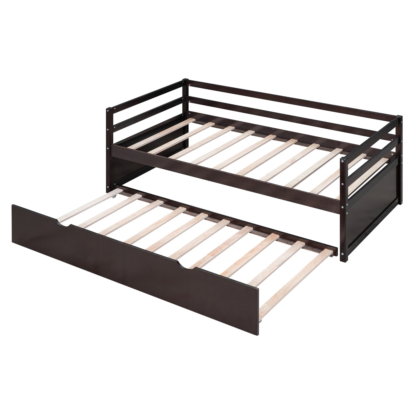 Twin Size Wood Daybed with Twin Size Trundle, Espresso(Expected Arrival Time: 1.7)