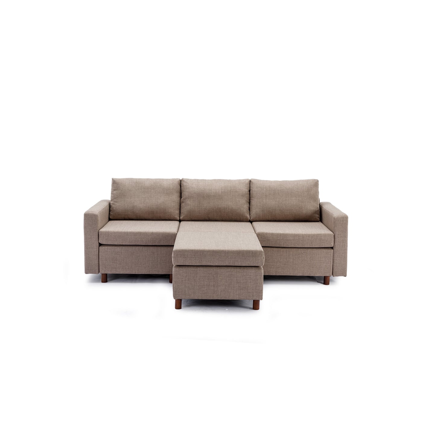 3-Seat Modular Sectional Sofa Set with Ottoman, High-Quality Linen Fabric, Brown