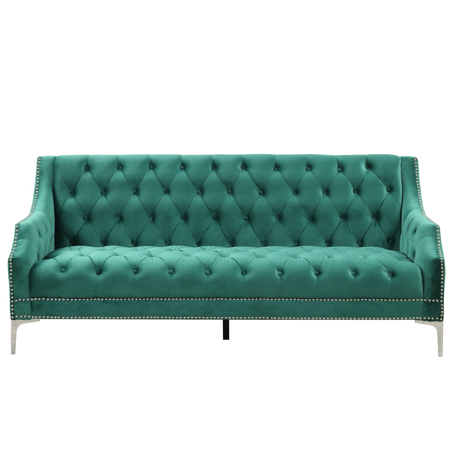 78-Inch Modern Dutch Plush Upholstered Green Sofa with Metal Legs