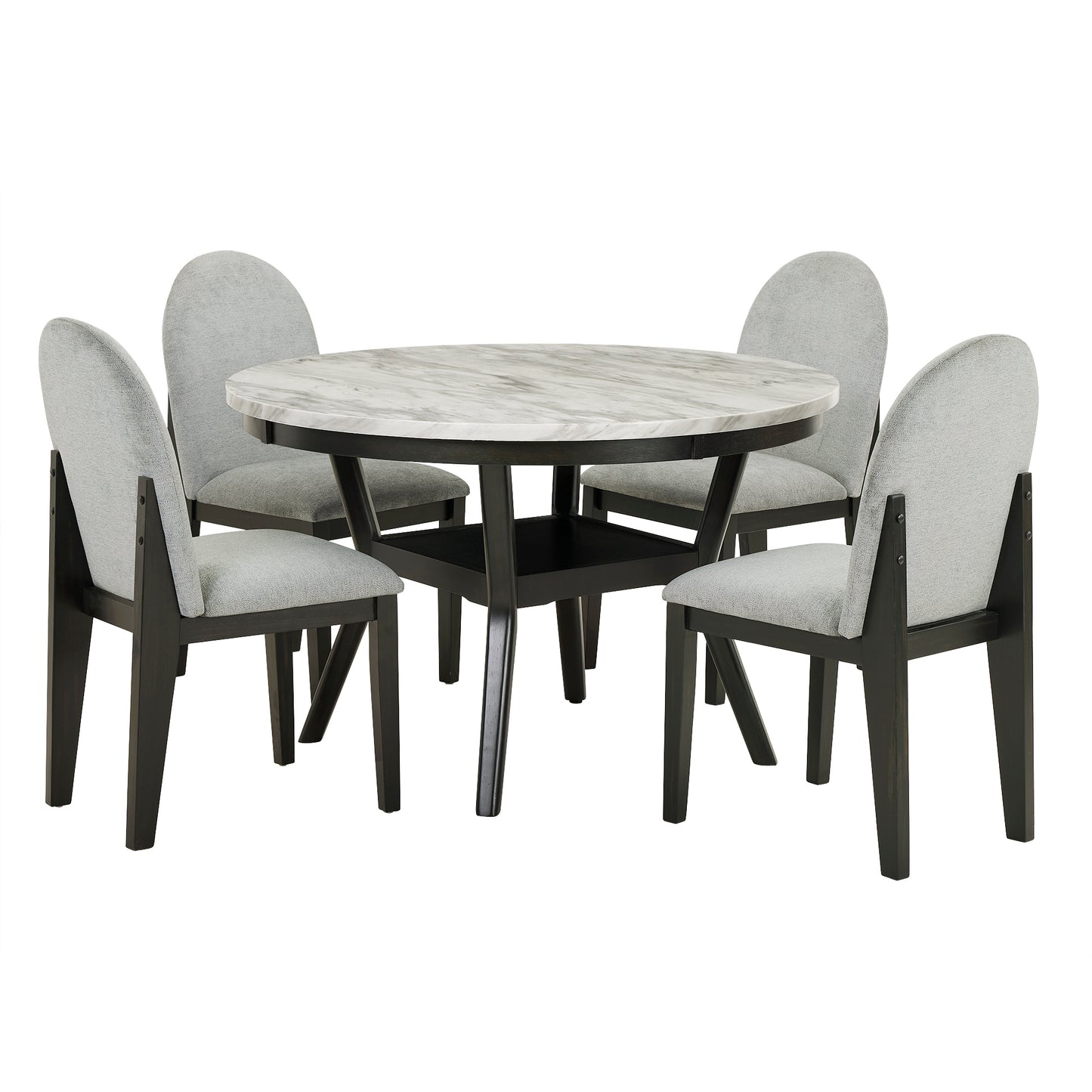 5 piece dining table and chair set, round dining table with 4 upholstered chairs, dining table set with storage