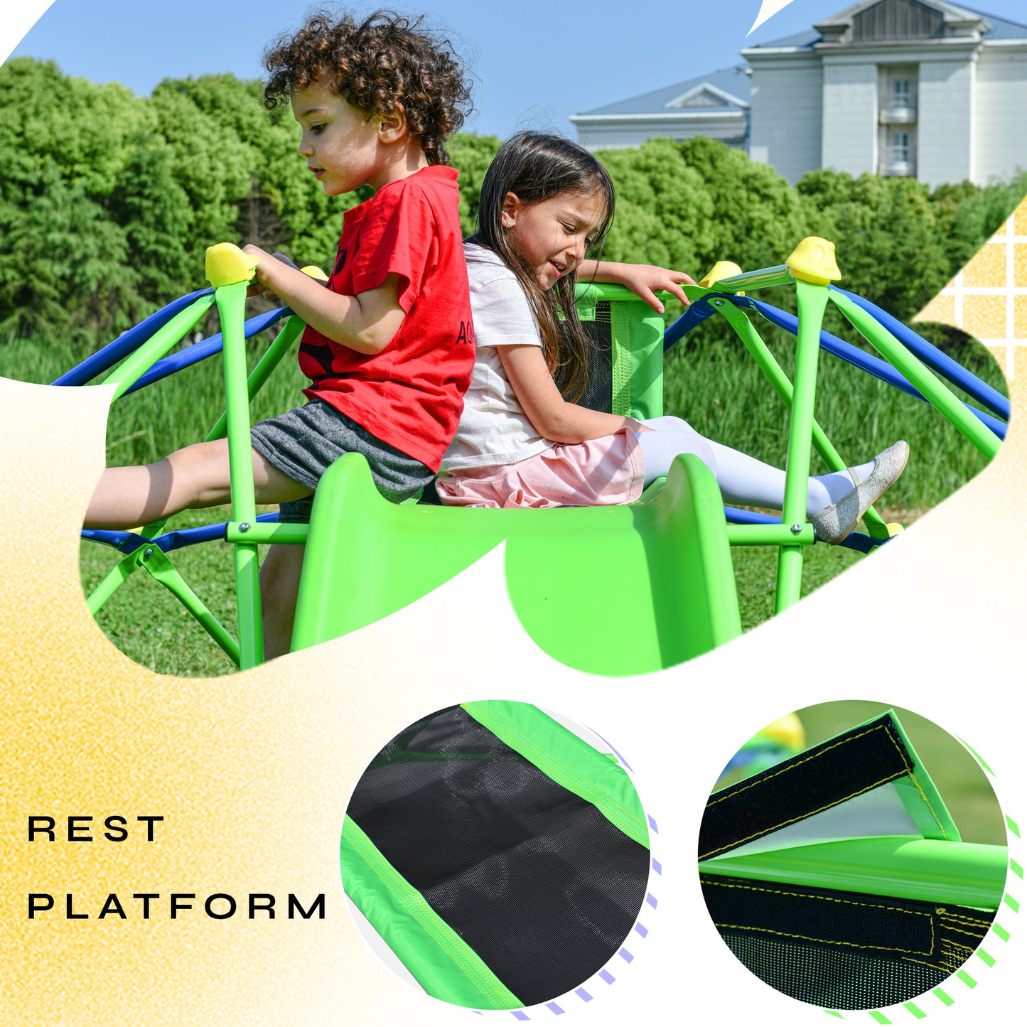 Kids Climbing Dome Jungle Gym with Wave Slide - Outdoor and Indoor Playground for Active Play