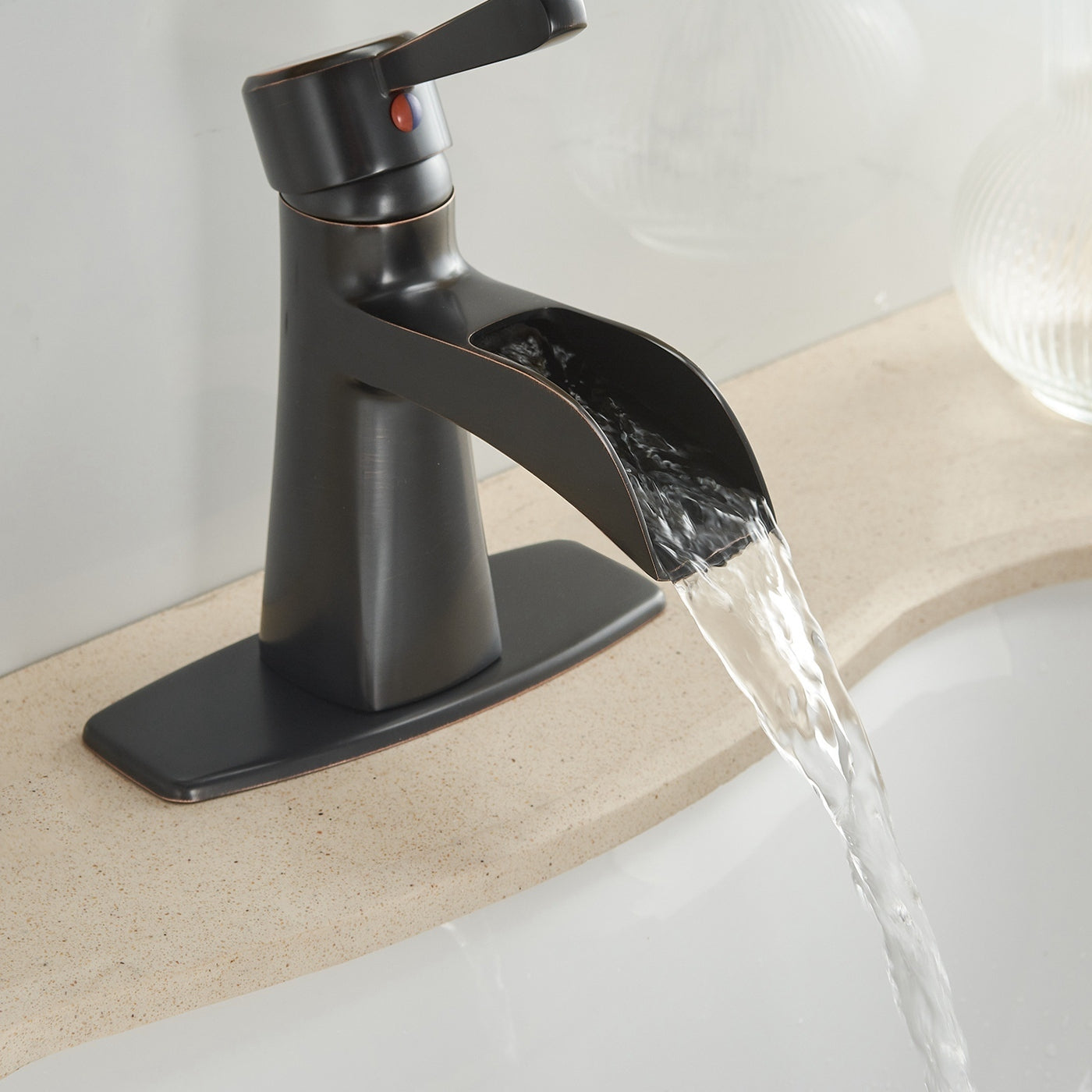 Waterfall Oil Rubbed Bronze Bathroom Faucet with Pop-Up Drain