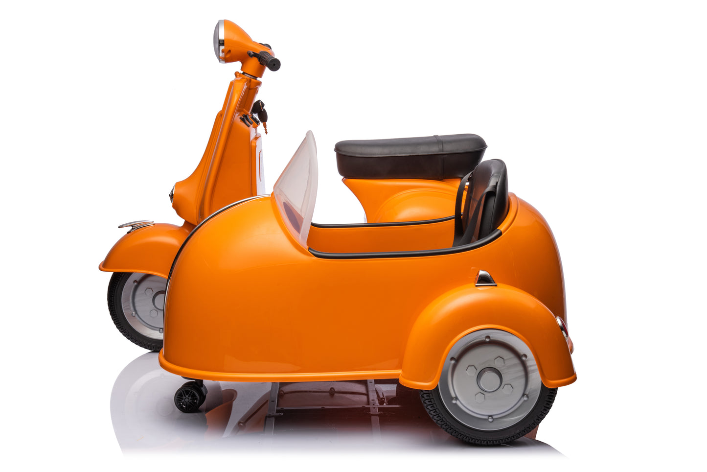 12V LICENSED Vespa Scooter Motorcycle with Side Car for kids, Orange