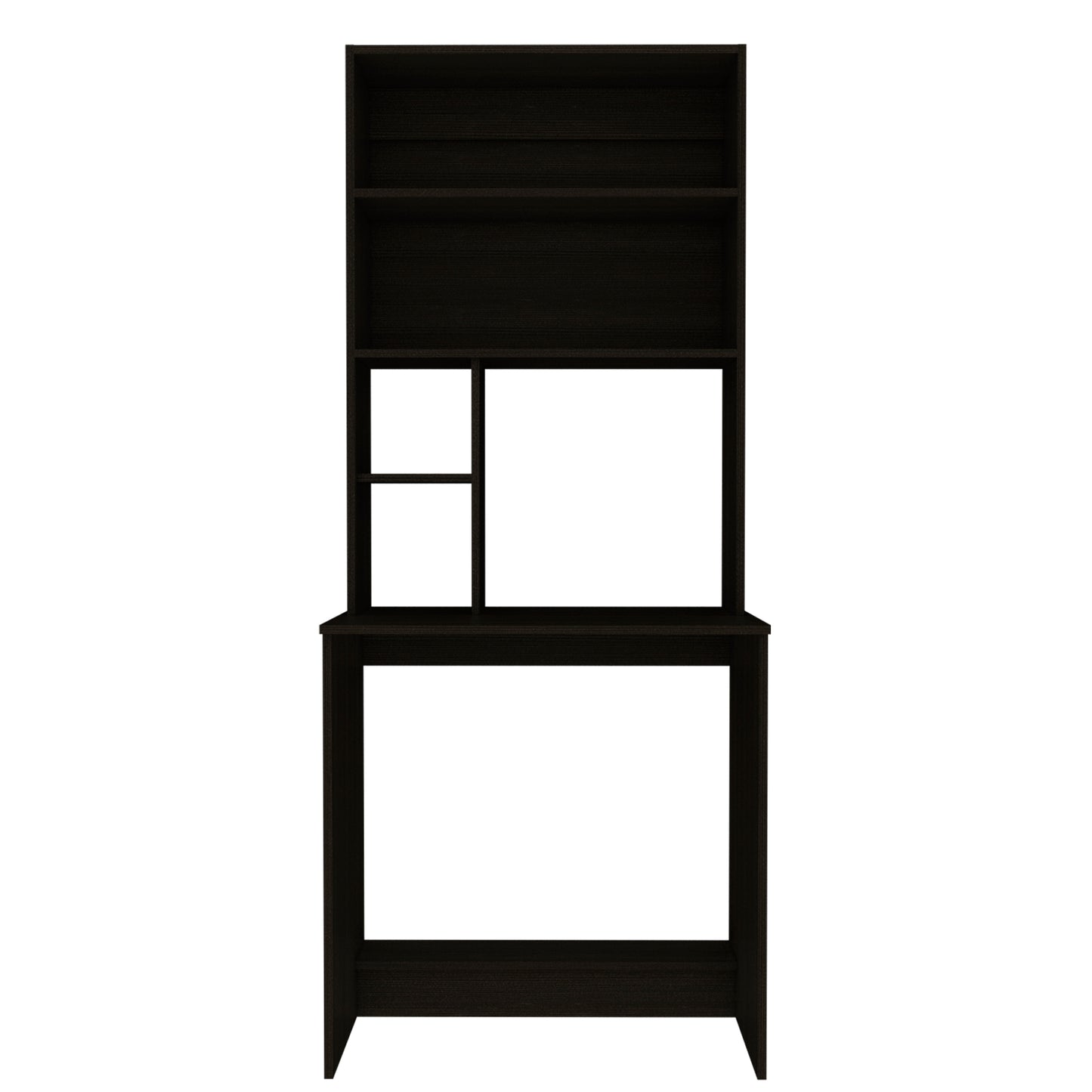 Stylish Black Wengue Computer Desk with Hutch and 4 Shelves