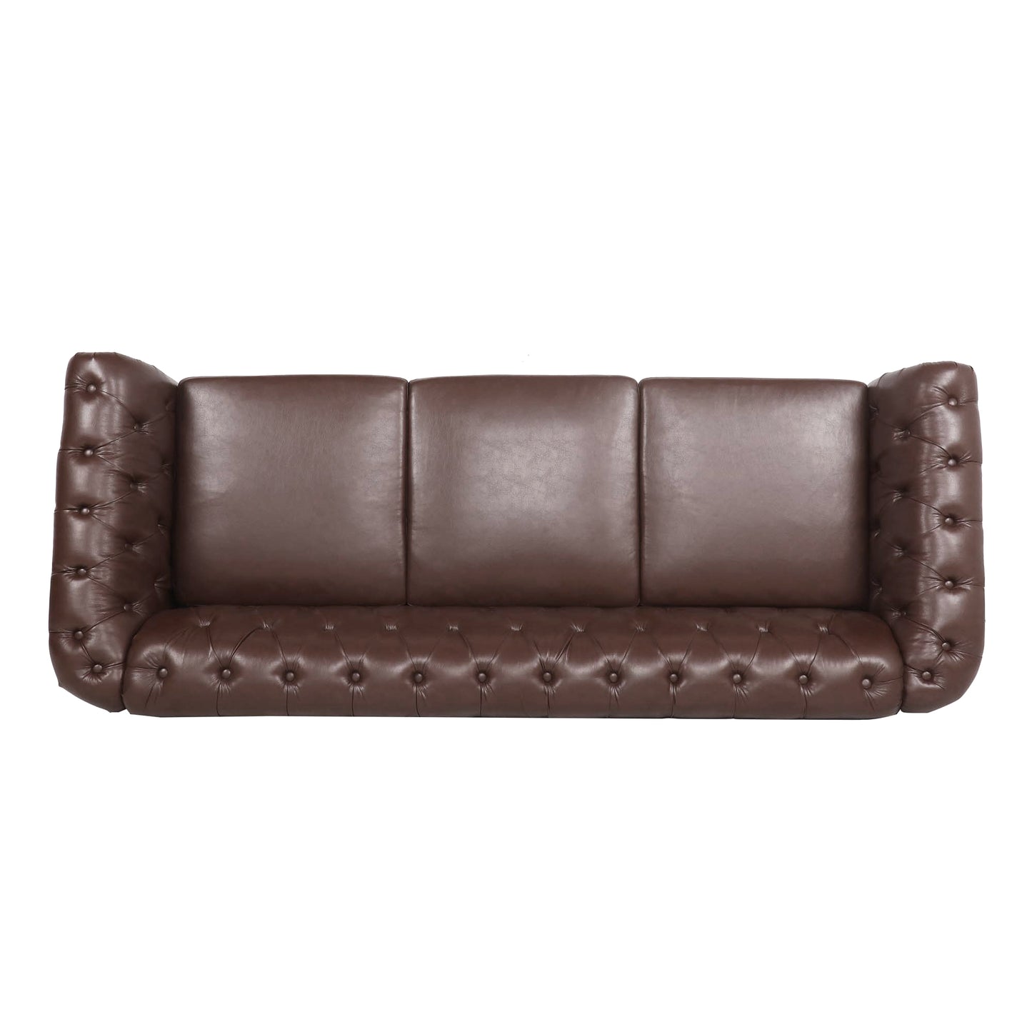 Elegant Dark Brown 84.65 PU Leather Chesterfield Three Seater Sofa with Rolled Arms