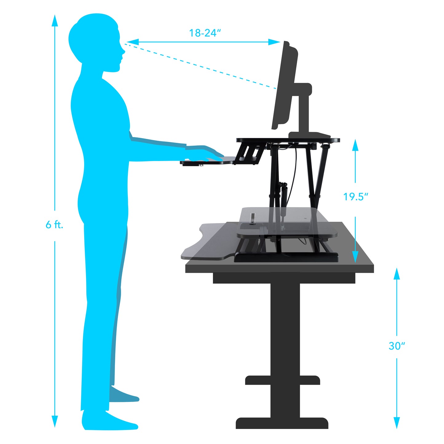 Elevate Ergonomic Black Standing Desk Converter - Gas Spring, Desktop Riser