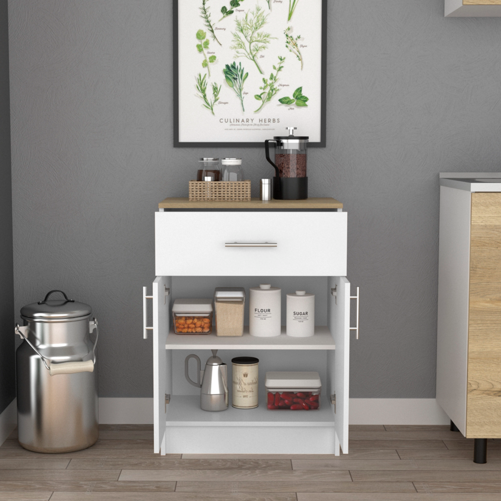 DEPOT E-SHOP Barbados Pantry Cabinet, One Drawer, Two Interior Shelves, White / Light Oak